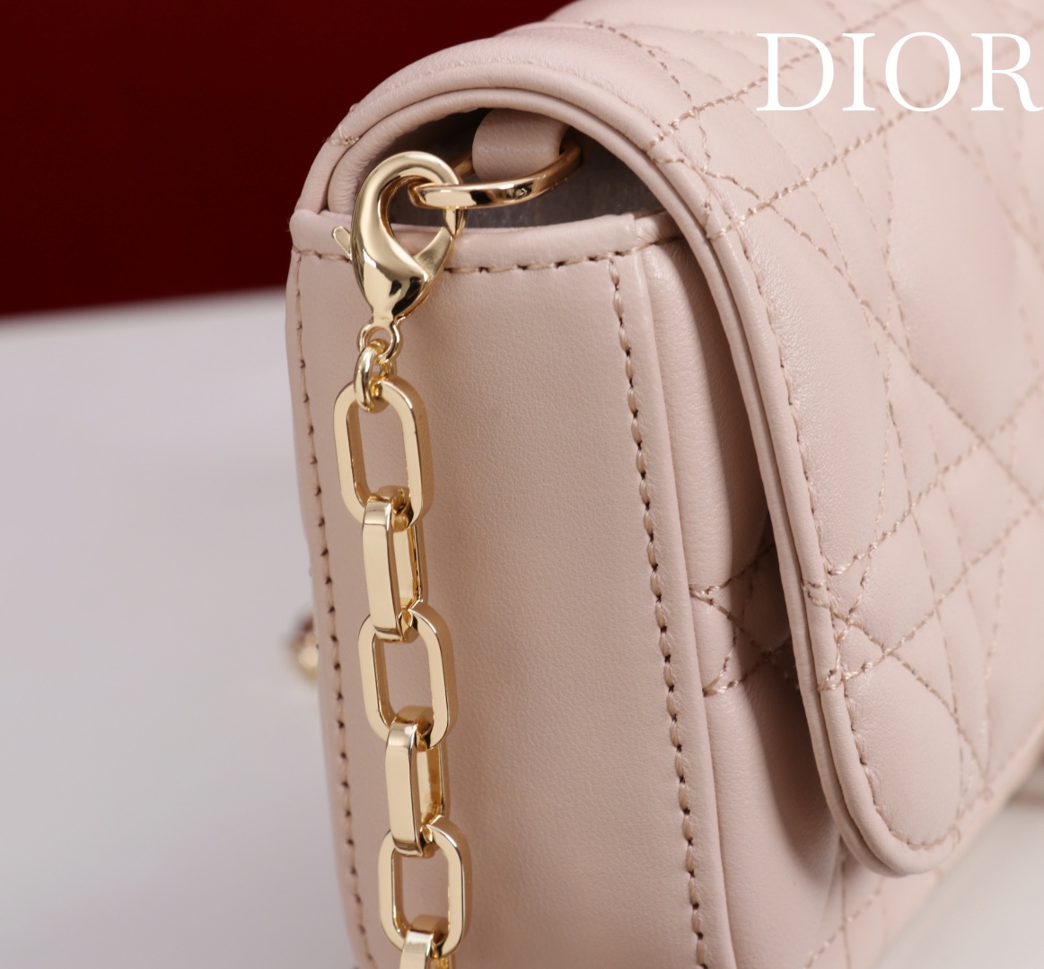 Bagsaaa My D10r - D10r Talk Phone Pouch Light Pink Cannage Lambskin - 18cm