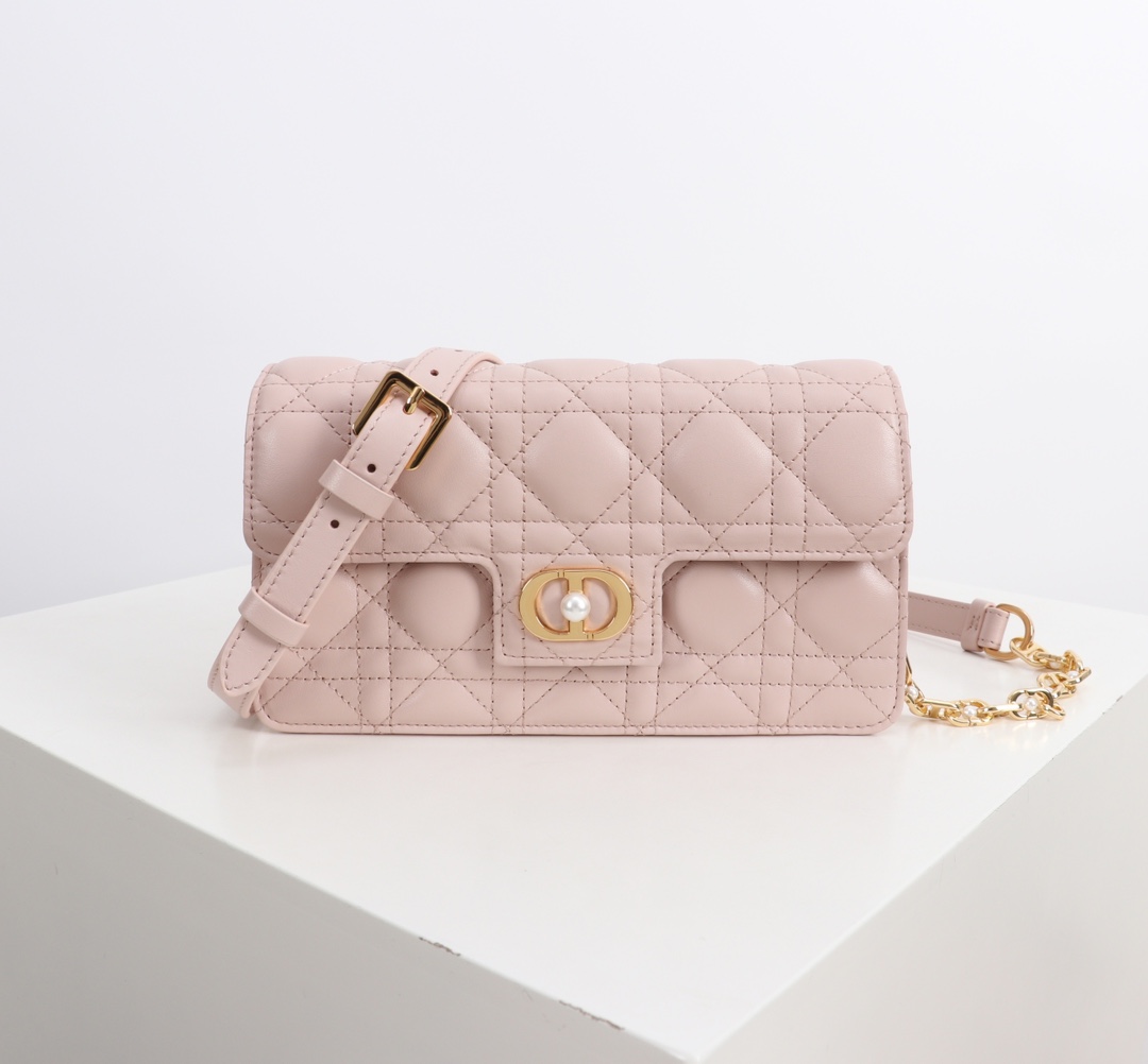 Bagsaaa D10r Jolie Mini Bag Powder Pink Cannage Lambskin - 21cm