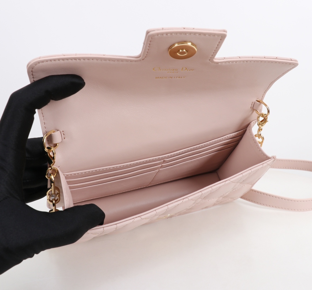 Bagsaaa D10r Jolie Mini Bag Powder Pink Cannage Lambskin - 21cm