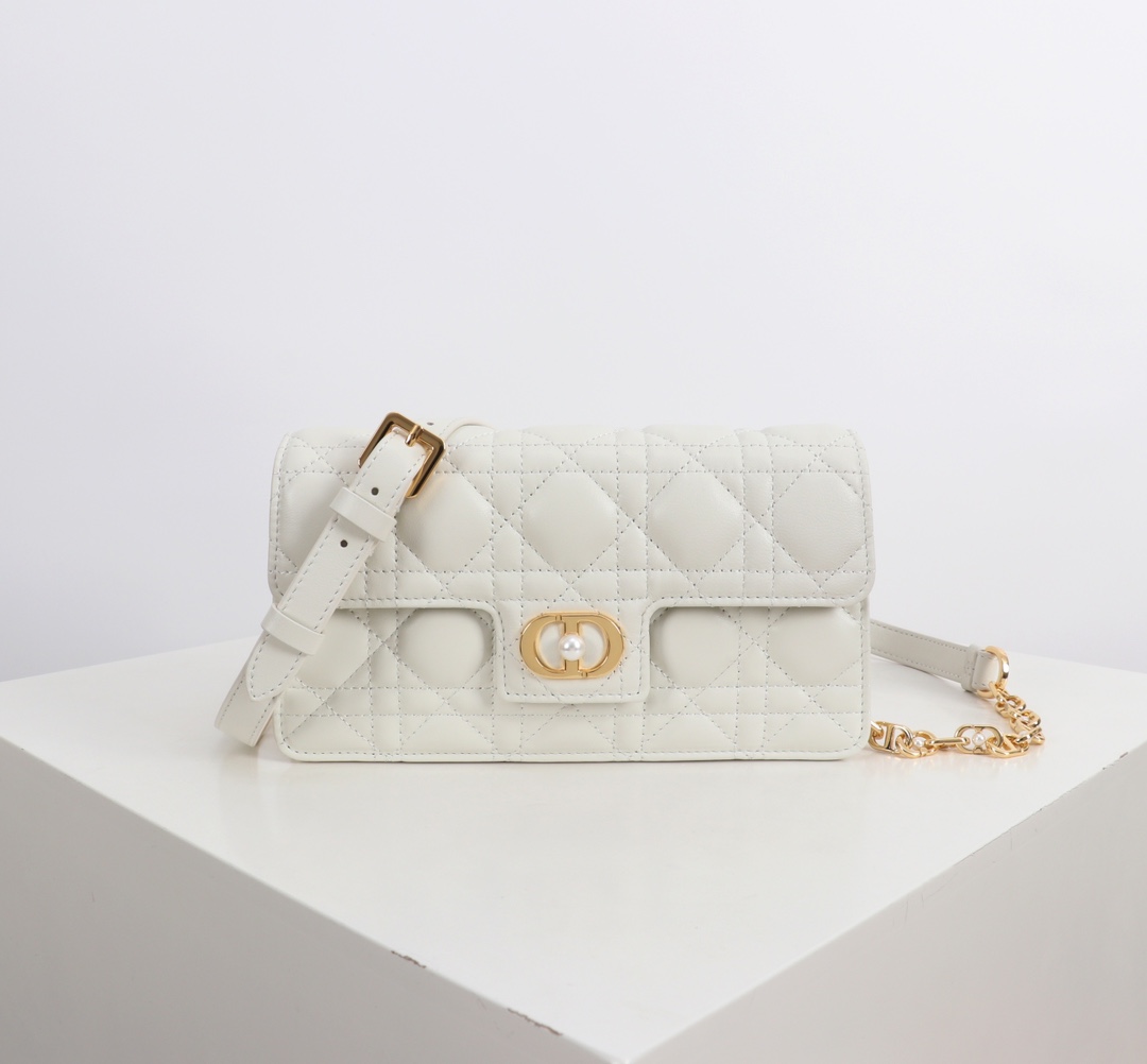 Bagsaaa D10r Jolie Mini Bag White Cannage Lambskin - 21cm