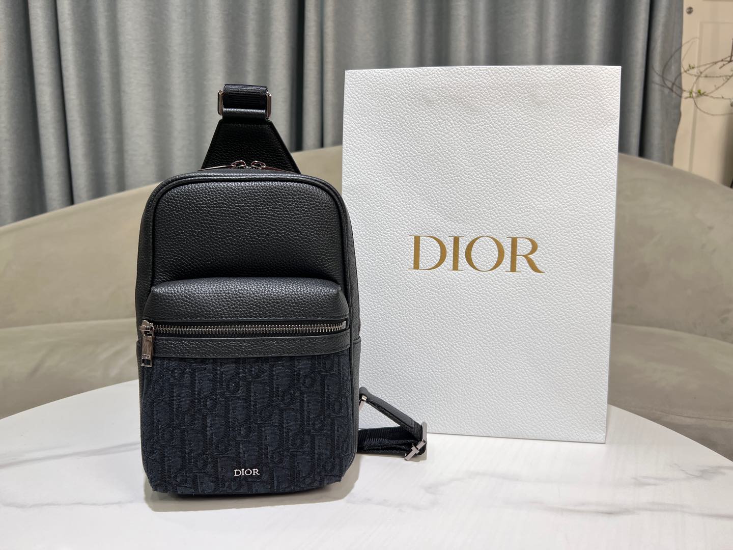 Bagsaaa D10r Rider 2.0 Sling Bag Black D10r Oblique Jacquard and Black Grained Calfskin - 26cm