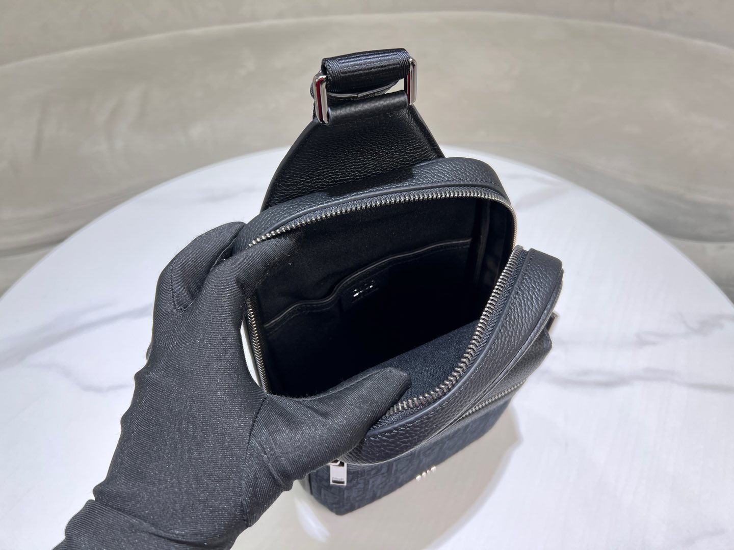 Bagsaaa D10r Rider 2.0 Sling Bag Black D10r Oblique Jacquard and Black Grained Calfskin - 26cm
