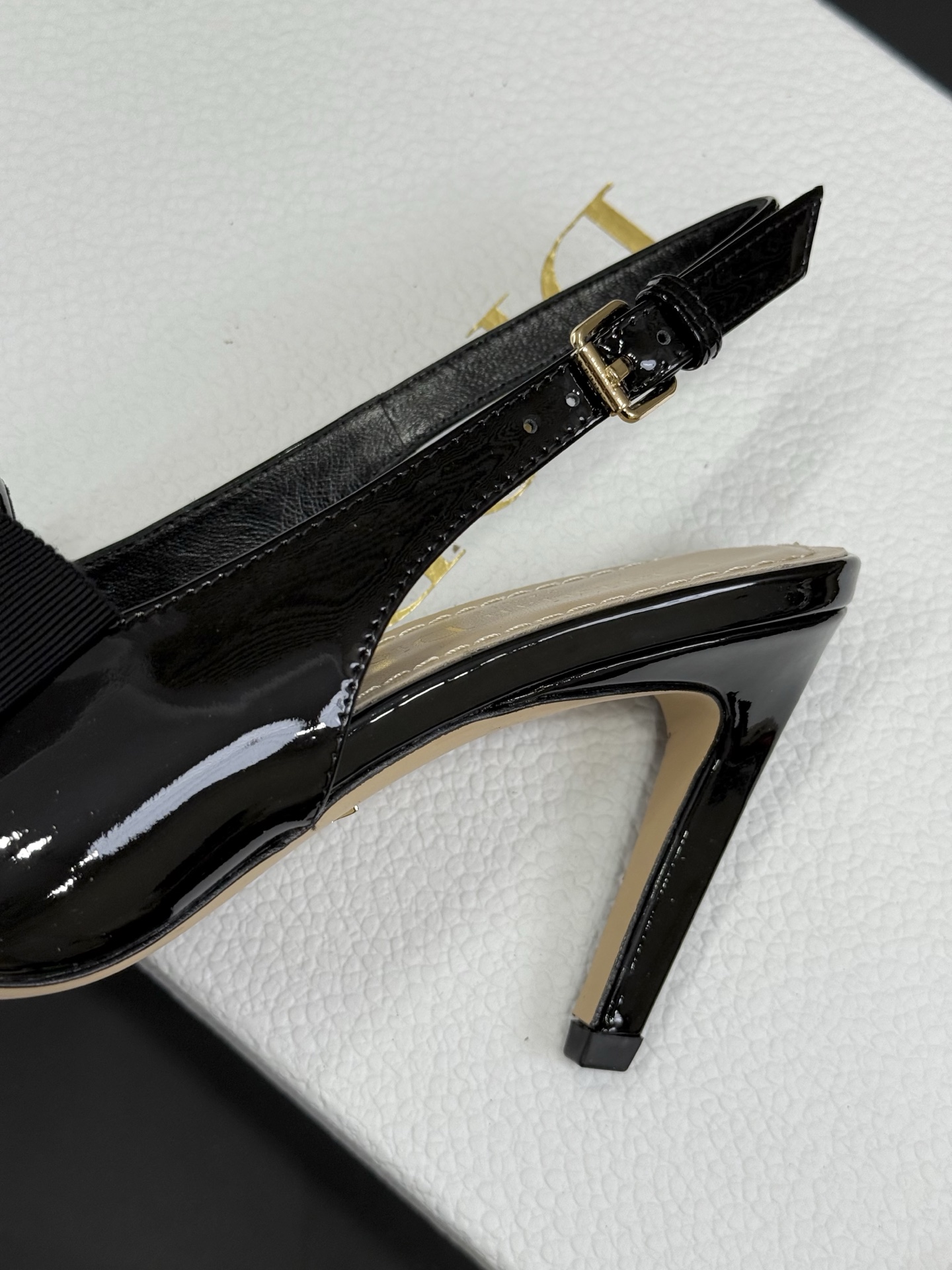 Bagsaaa D10rissimo Slingback Pump Black Patent Calfskin and Grosgrain - 8cm