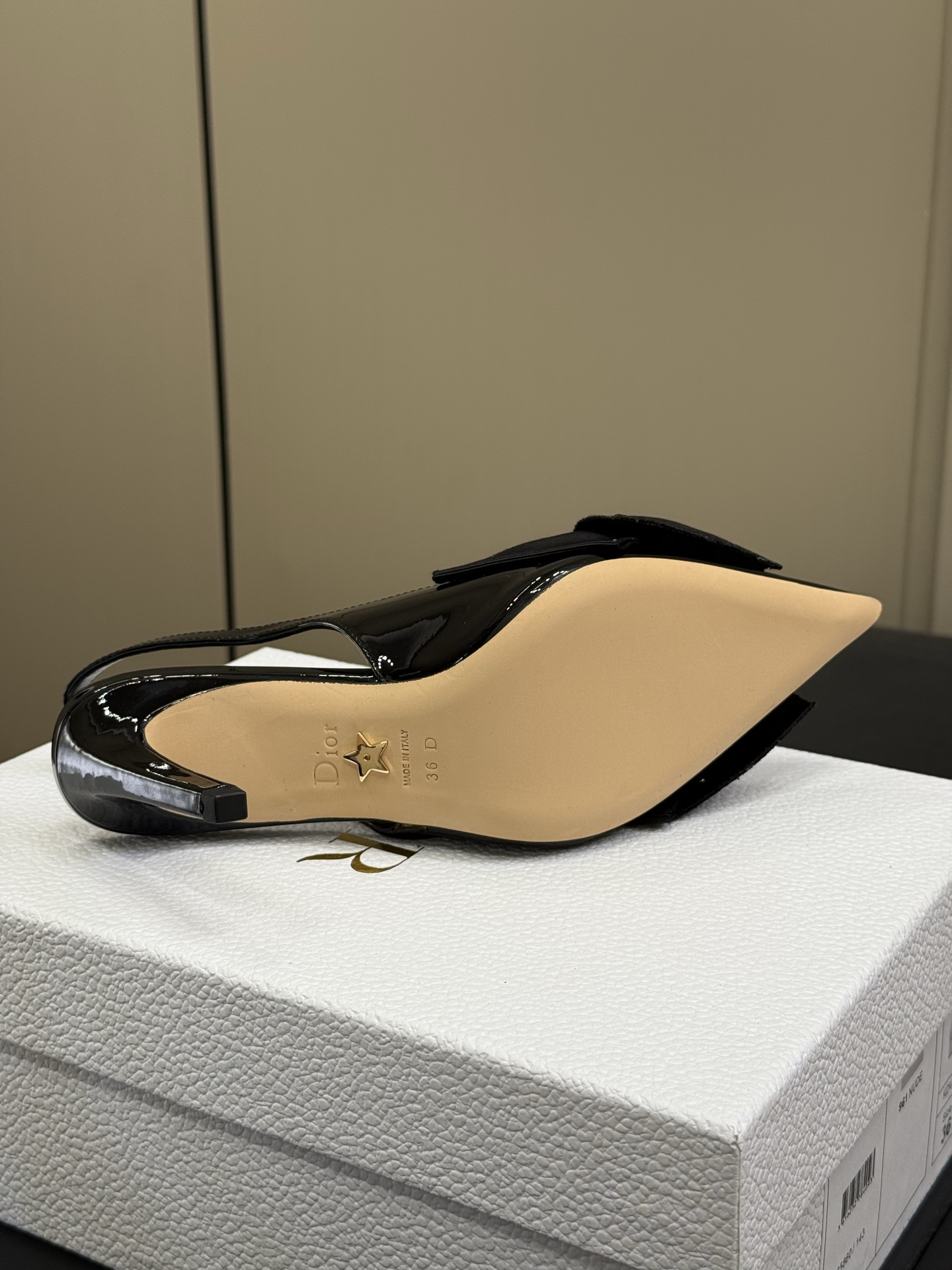 Bagsaaa D10rissimo Slingback Pump Black Patent Calfskin and Grosgrain - 8cm