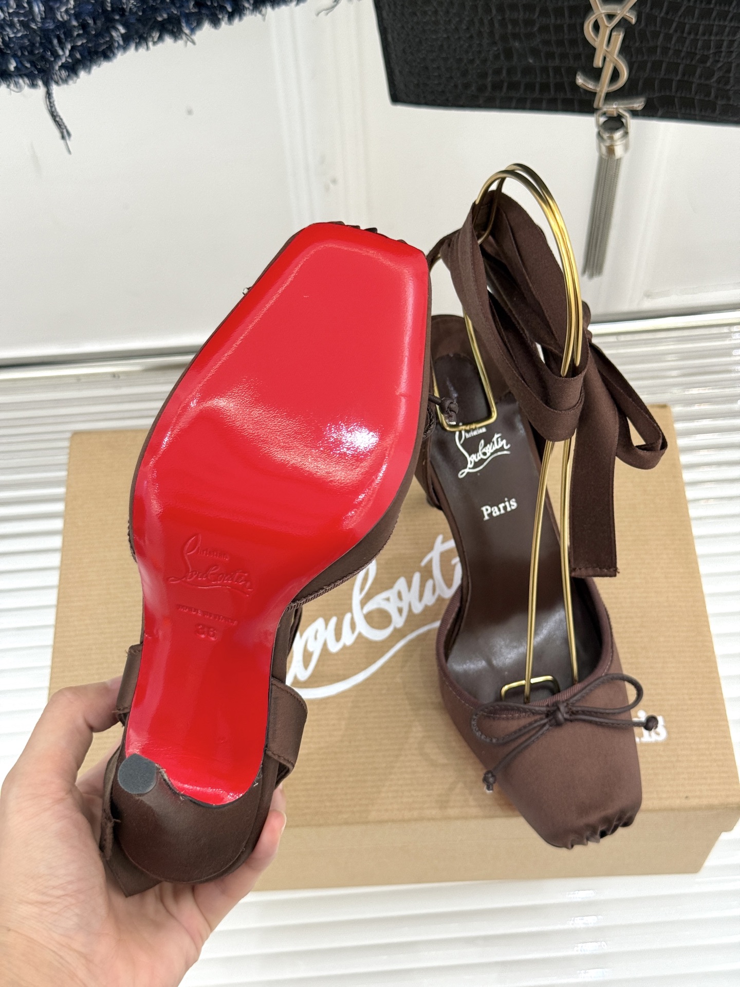 Bagsaaa Chr1st1an Louboutin Cassia Lace Up Dark Brown - 10cm