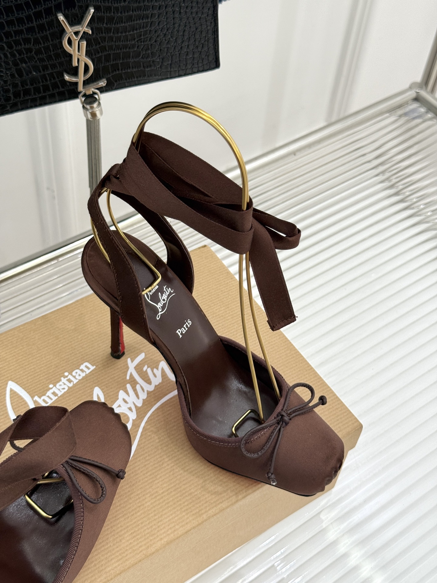 Bagsaaa Chr1st1an Louboutin Cassia Lace Up Dark Brown - 10cm