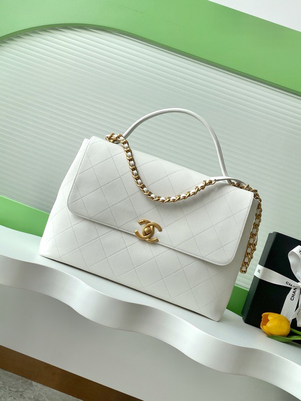Bagsaaa Ch**el Maxi Flap Bag With Top Handle AS5543 White - 37cm