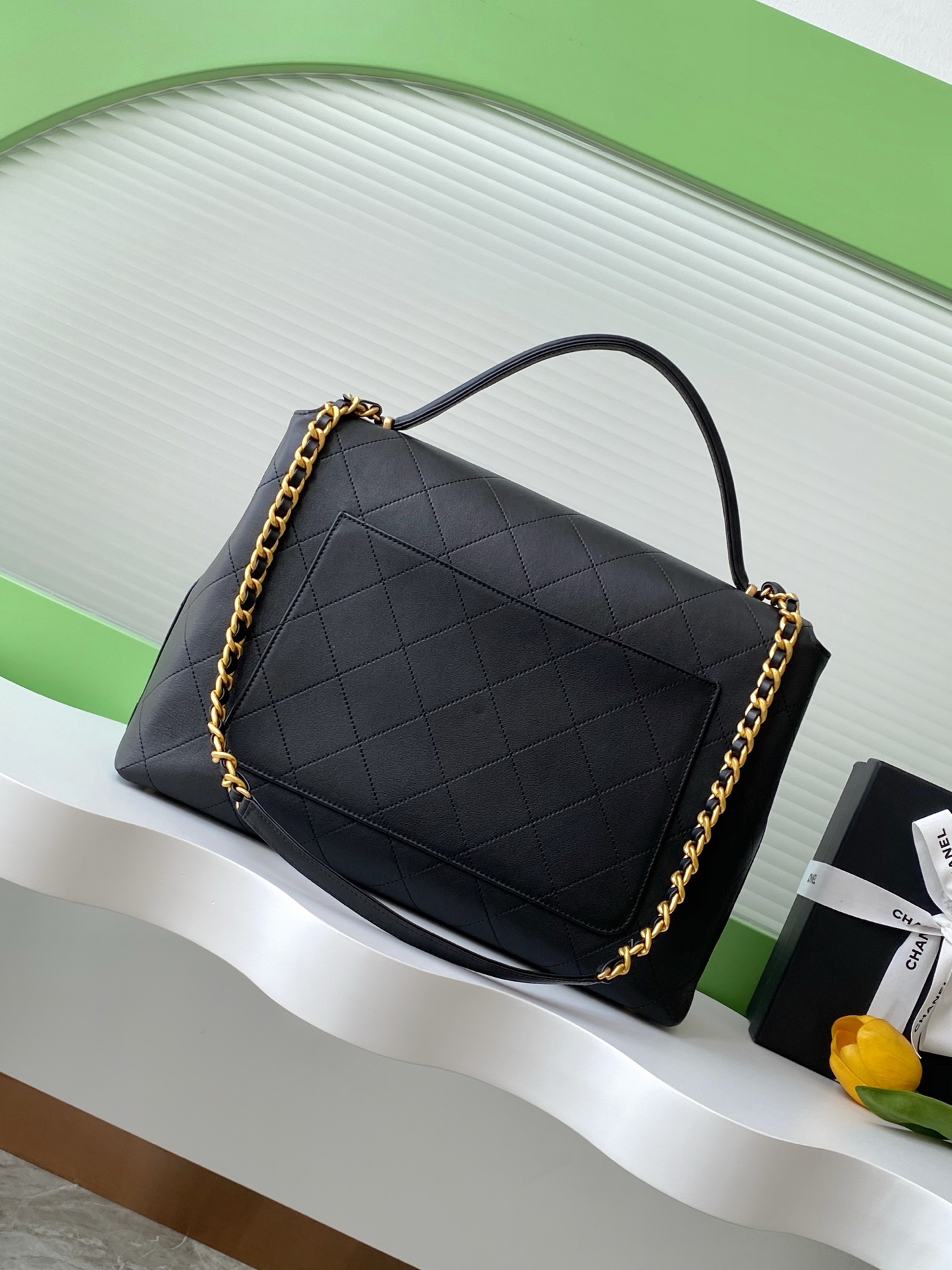 Bagsaaa Ch**el Maxi Flap Bag With Top Handle AS5543 Black - 37cm