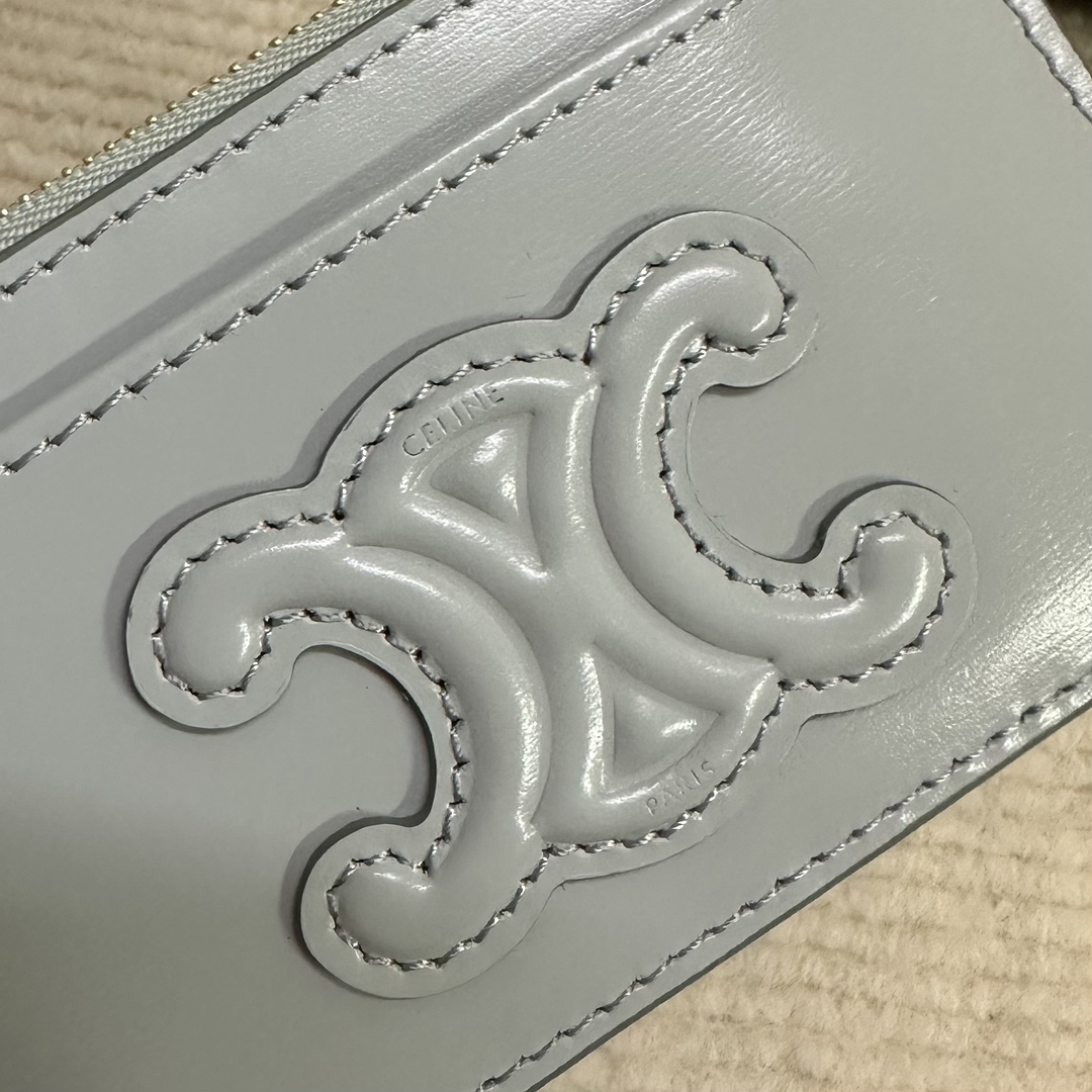 Bagsaaa Ce1i*e Zipped Card Holder Cuir Triomphe In Shiny Calfskin blue - 11cm