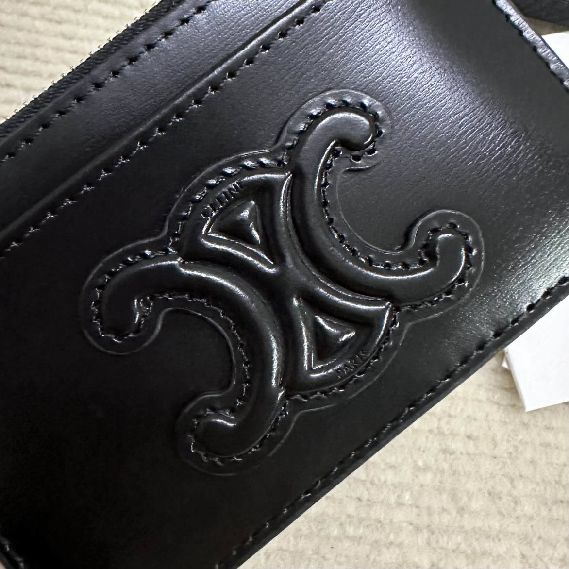 Bagsaaa Ce1i*e Zipped Card Holder Cuir Triomphe In Shiny Calfskin black - 11cm