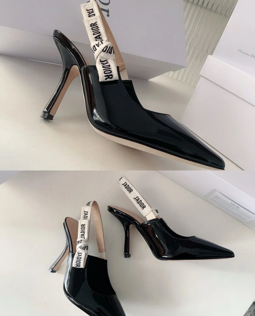 Bagsaaa D10r J'AD10r Slingback Pump Black Patent Calfskin - 10cm