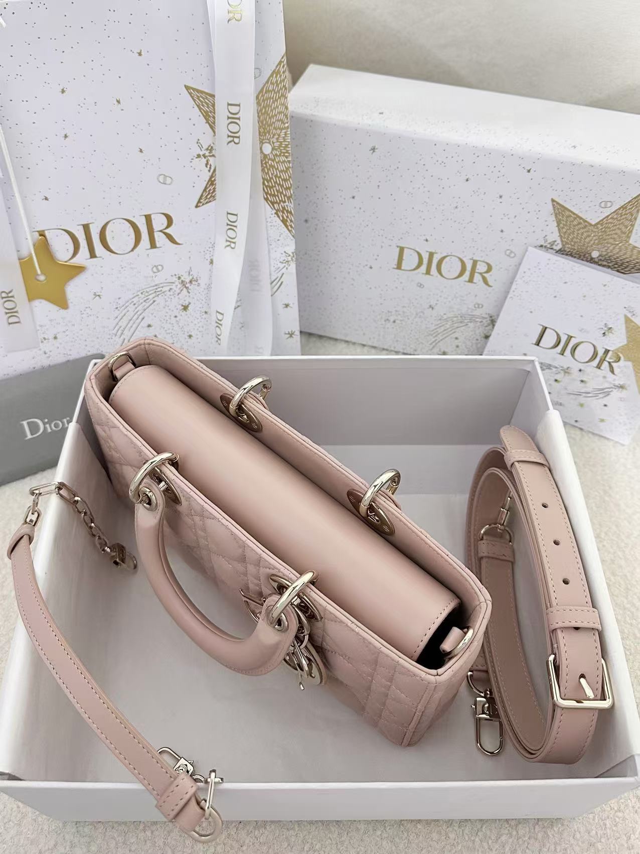 Bagsaaa D10r Medium Lady D-Joy Bag Pink Cannage Lambskin - 26cm
