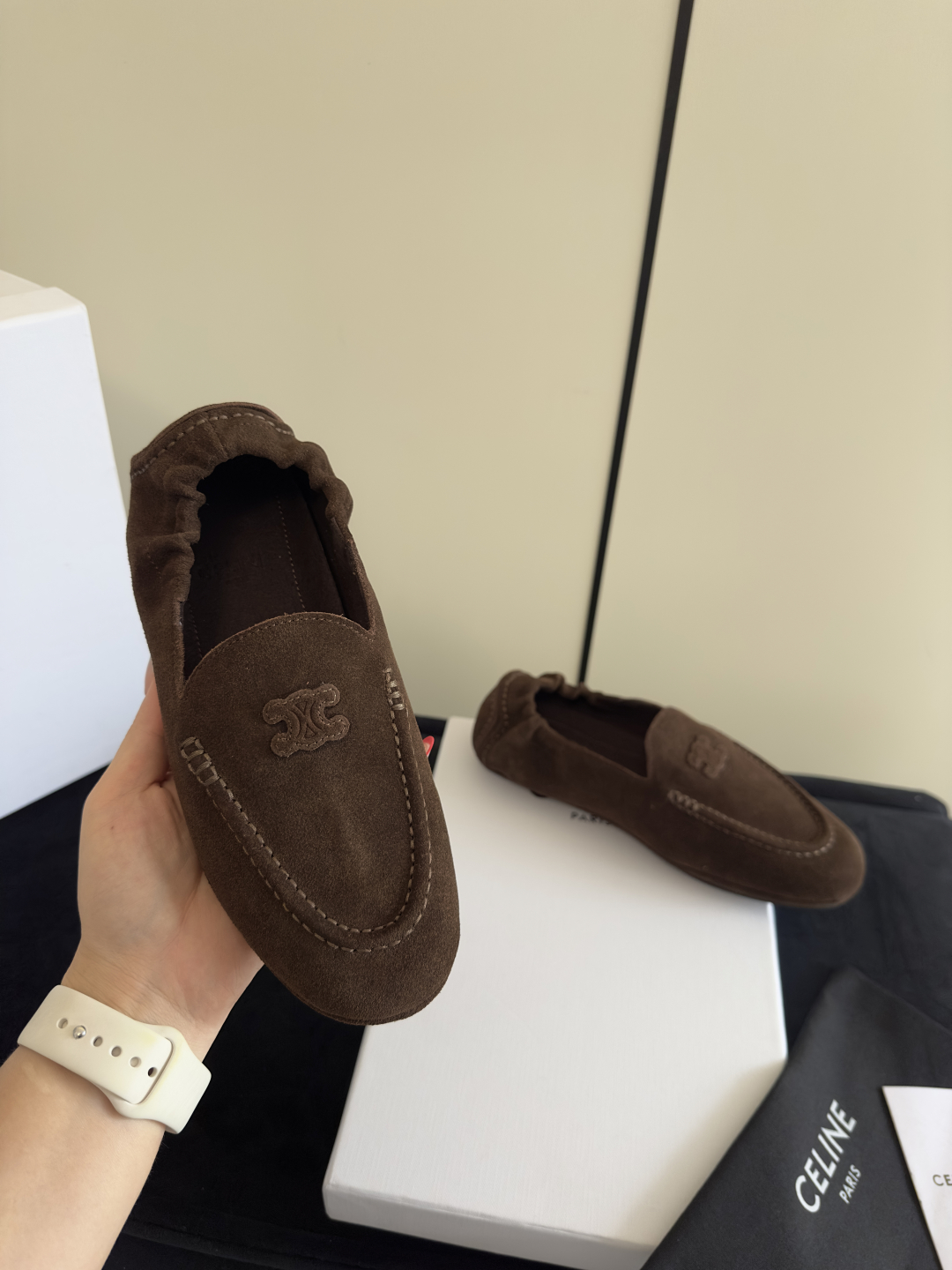 Bagsaaa Ce1i*e Adam Loafer In Suede Calfskin Dark Brown