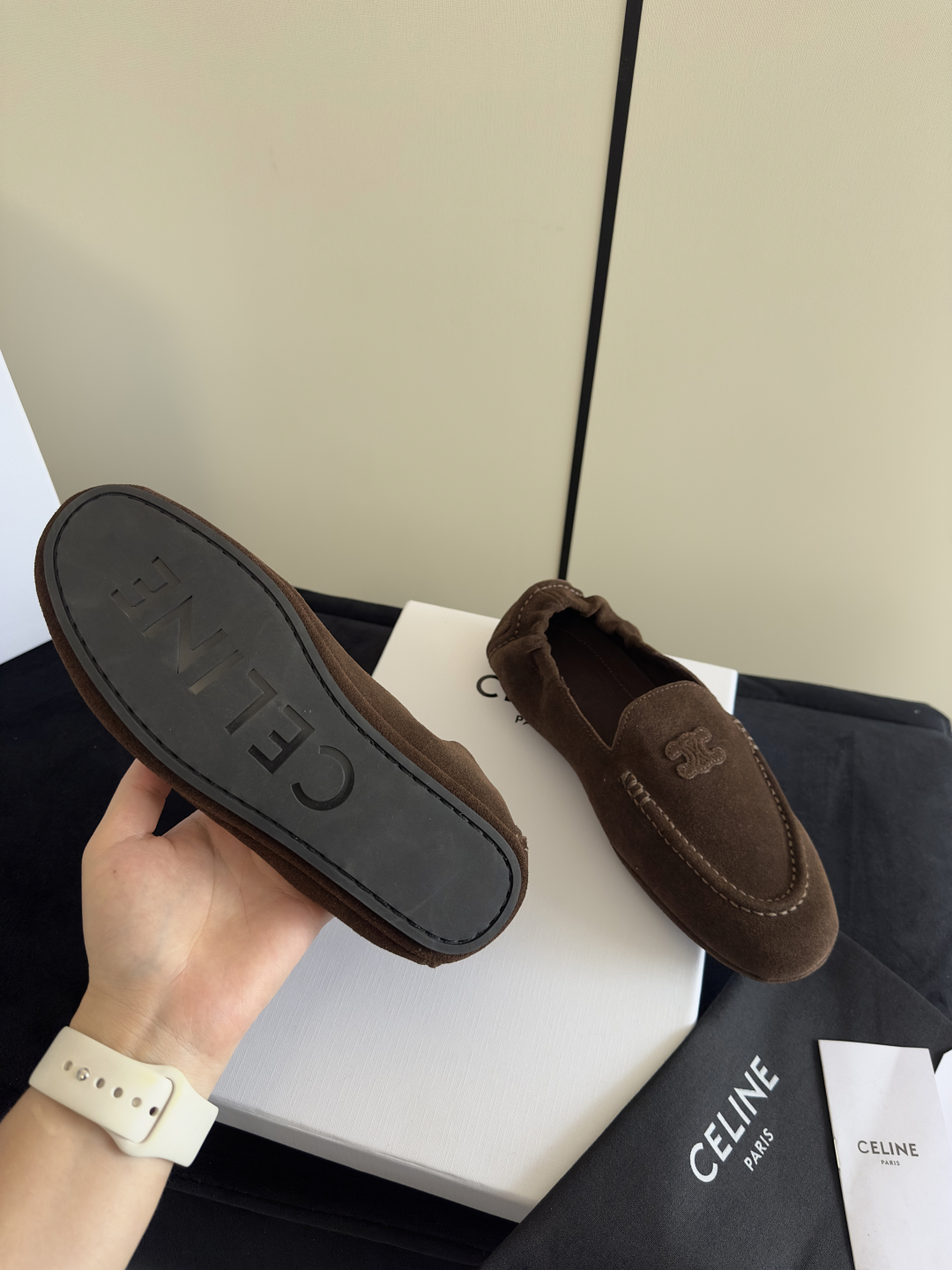 Bagsaaa Ce1i*e Adam Loafer In Suede Calfskin Dark Brown