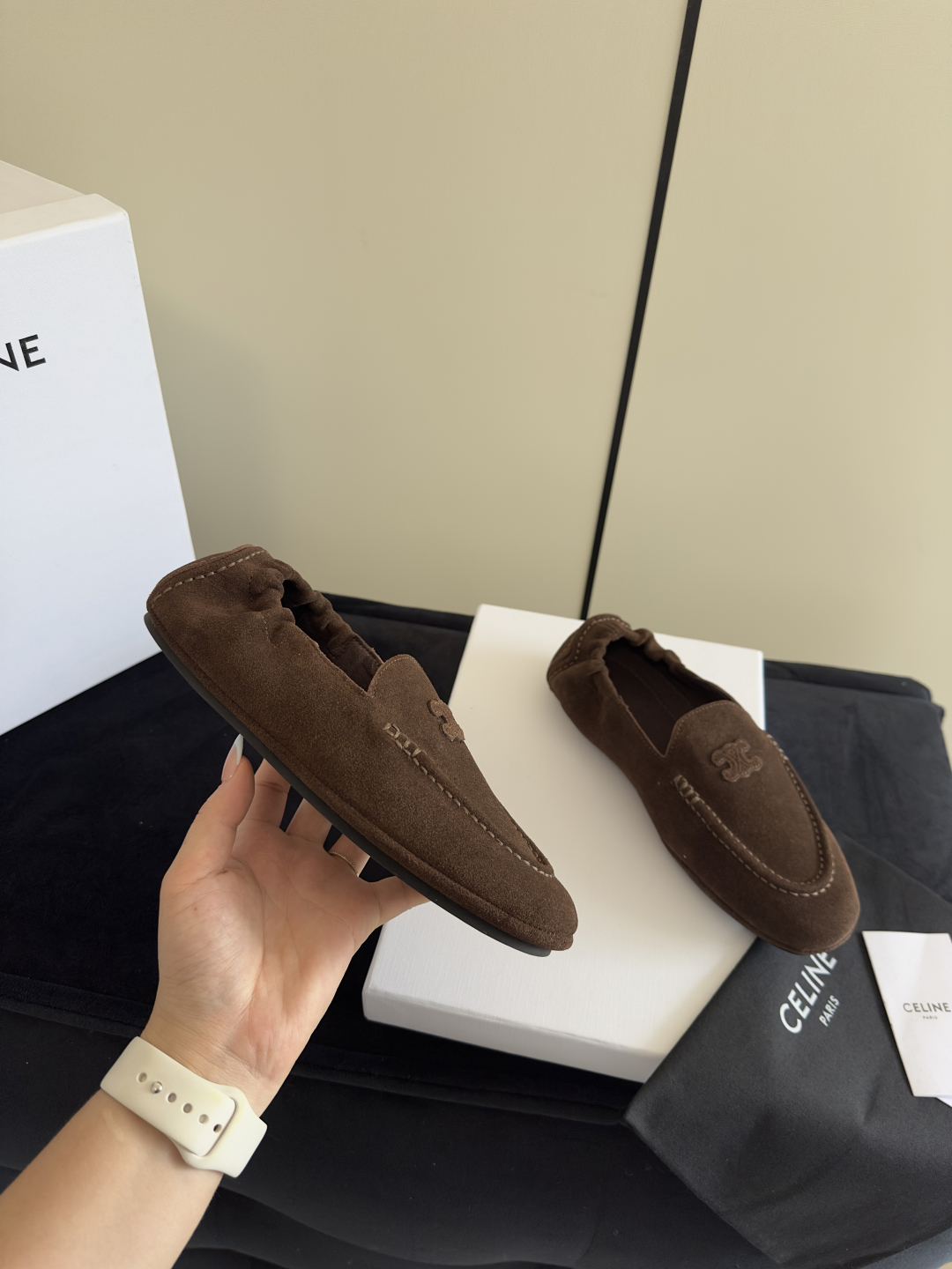 Bagsaaa Ce1i*e Adam Loafer In Suede Calfskin Dark Brown