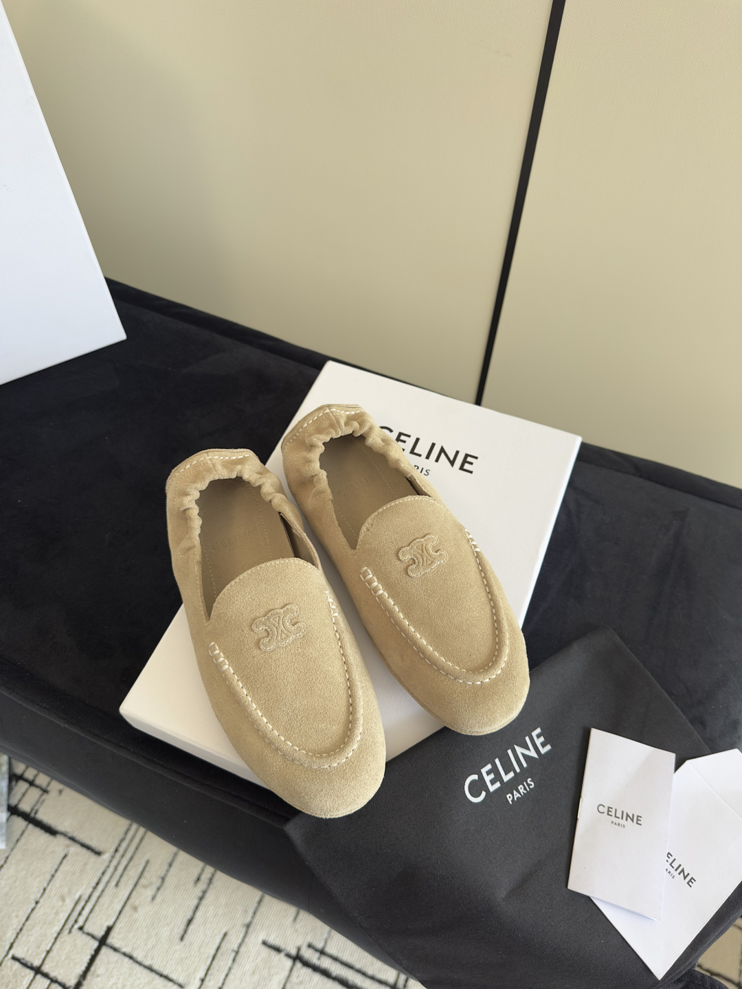 Bagsaaa Ce1i*e Adam Loafer In Suede Calfskin Beige