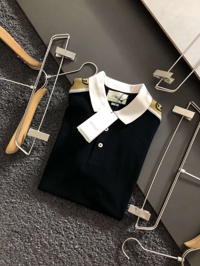 Bagsaaa Gvc*1 Interlock Double G Stripe Polo Shirt Black