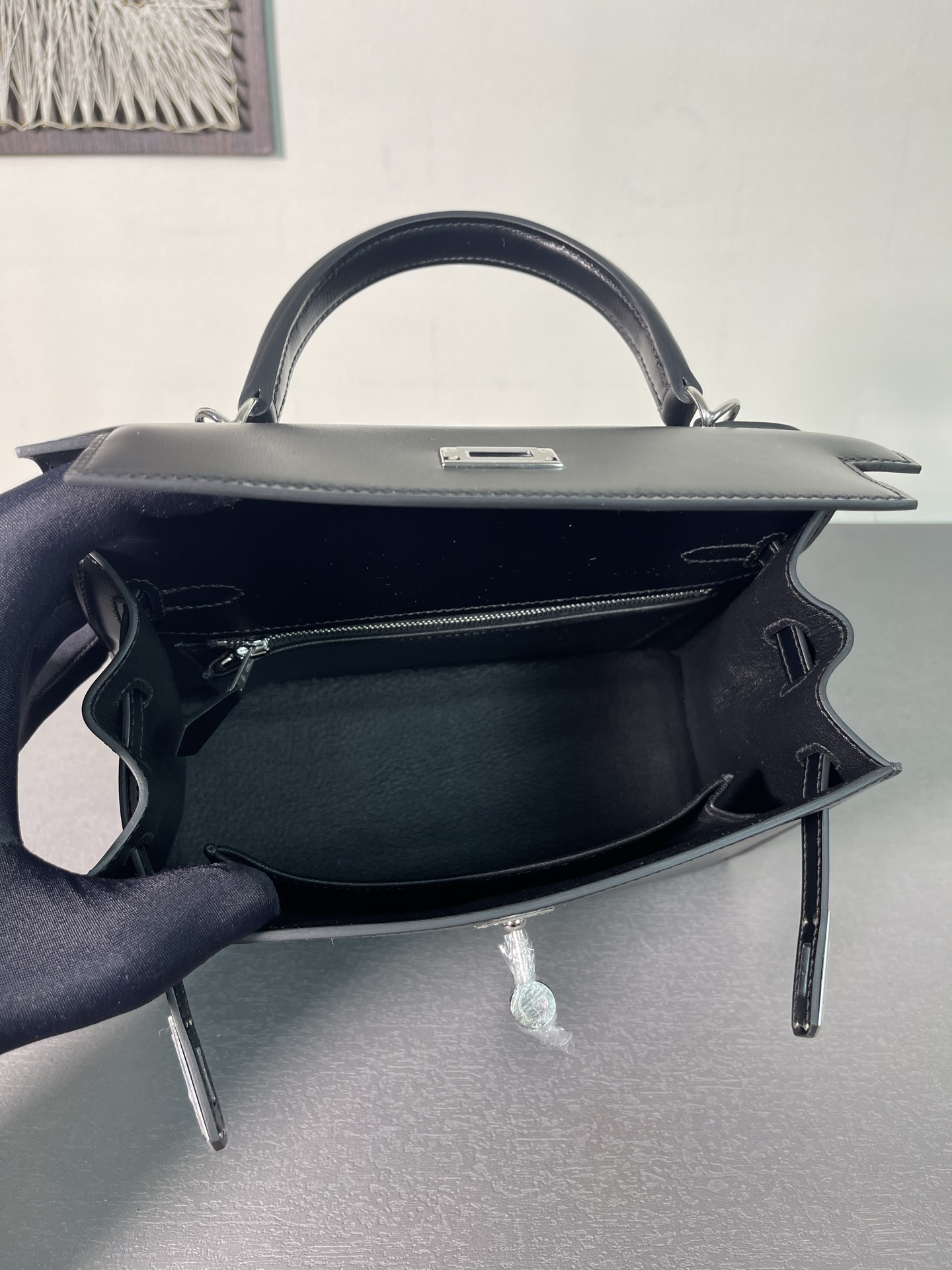 Bagsaaa H**me5 Kelly 25 Box Black Silver Buckle - 25cm