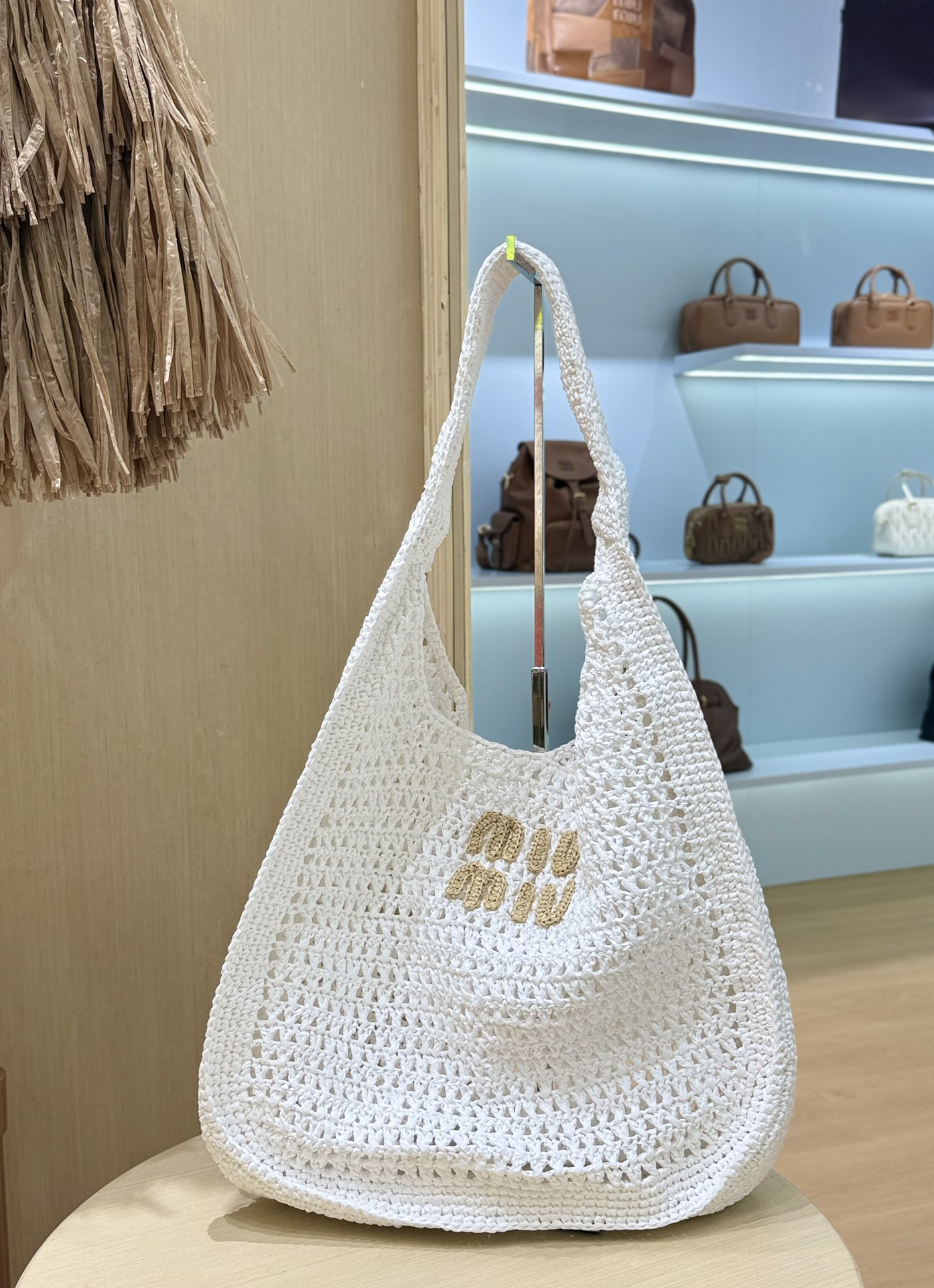 Bagsaaa Miu Miu Logo-Embroidered Cotton-Knit Tote Bag White - 44cm