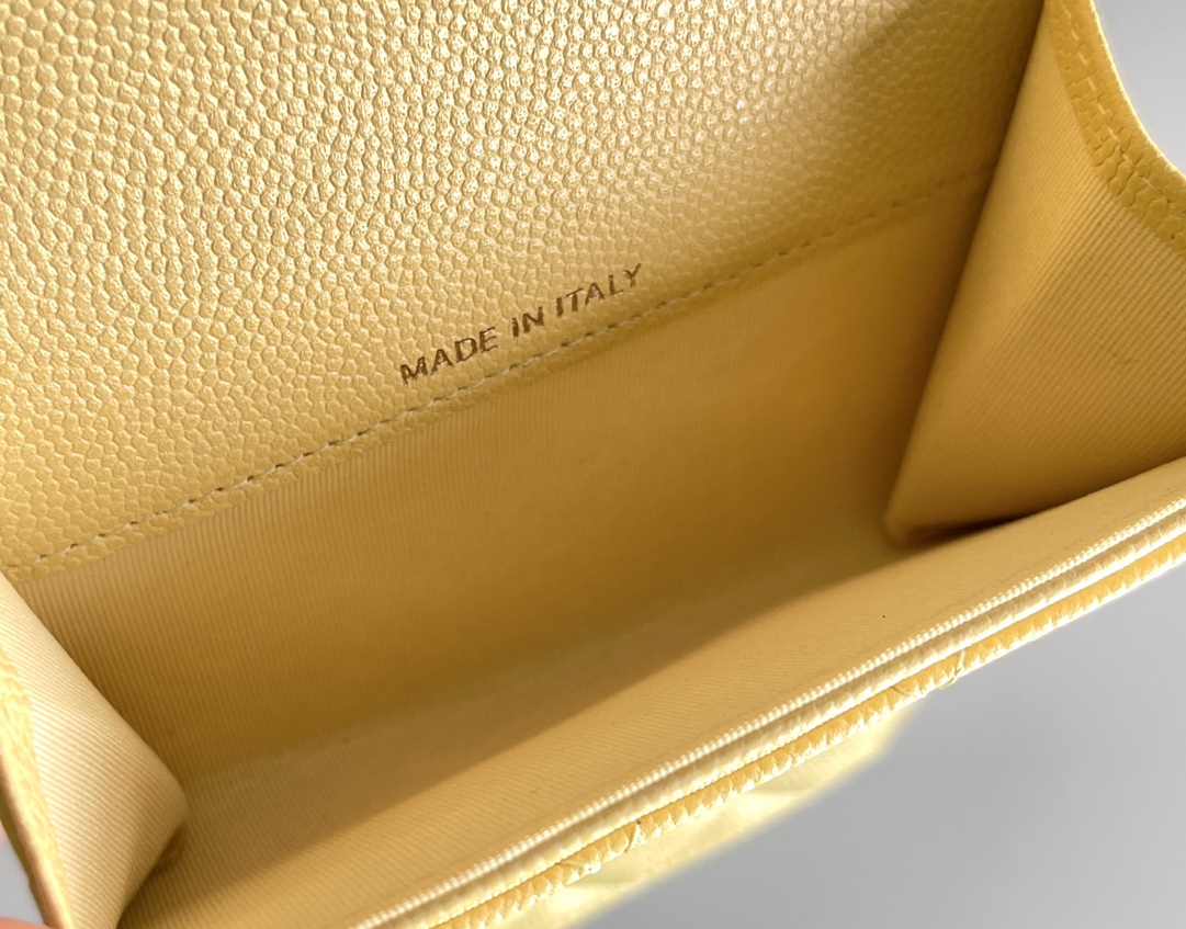 Bagsaaa Ch**el Classic Card Holder Grained Calfskin Yellow - 11.3cm