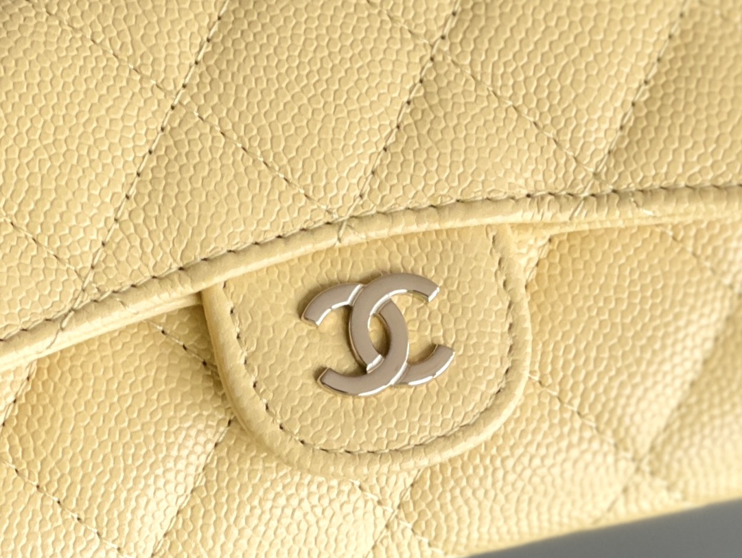 Bagsaaa Ch**el Classic Card Holder Grained Calfskin Yellow - 11.3cm