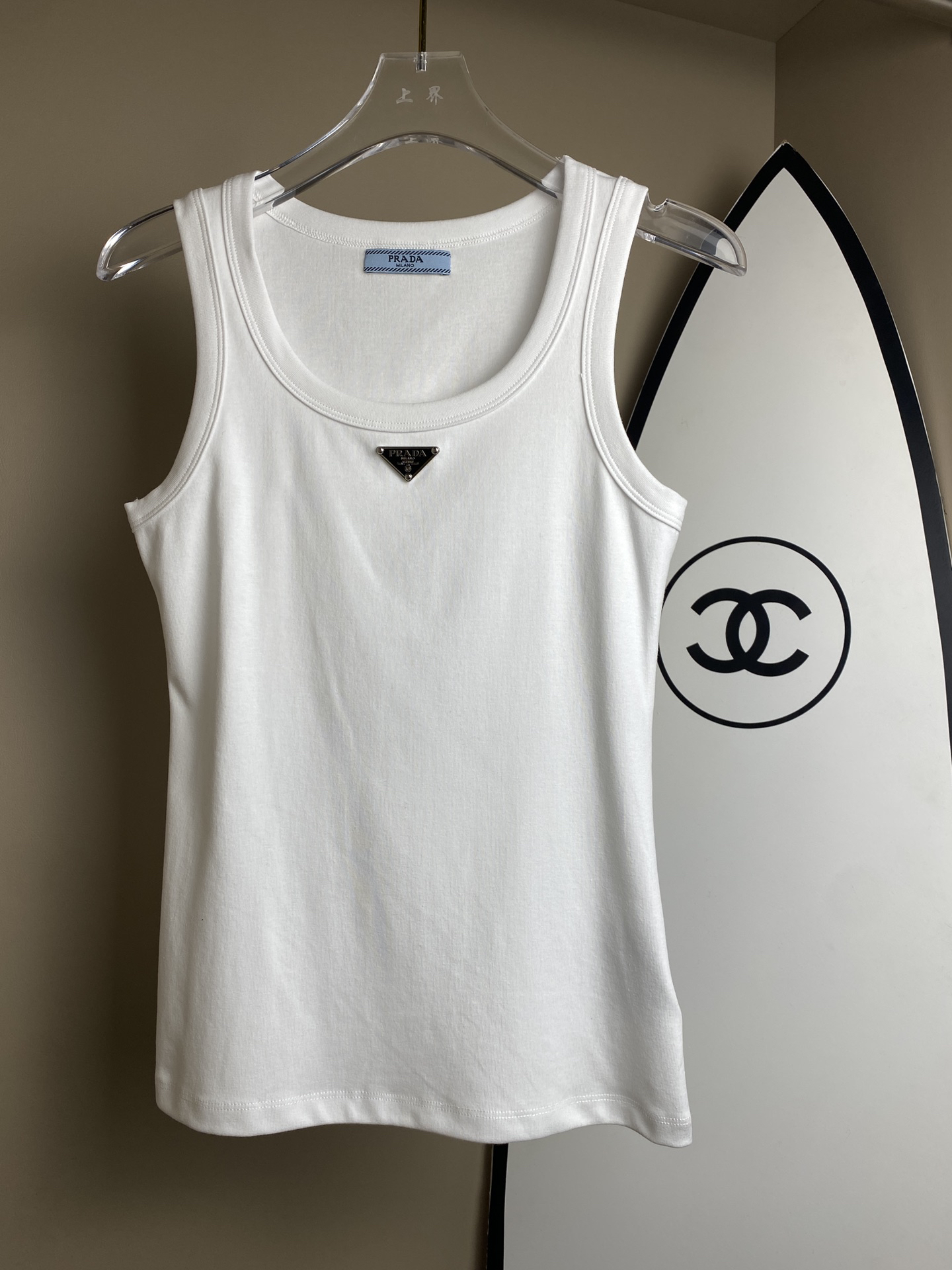 Bagsaaa Pra*a Women's Ribbed Knit Jersey Tank Top White