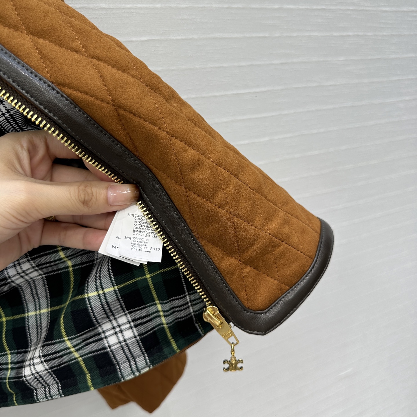 Bagsaaa Ce1i*e Quilted Jacket In Suede brown