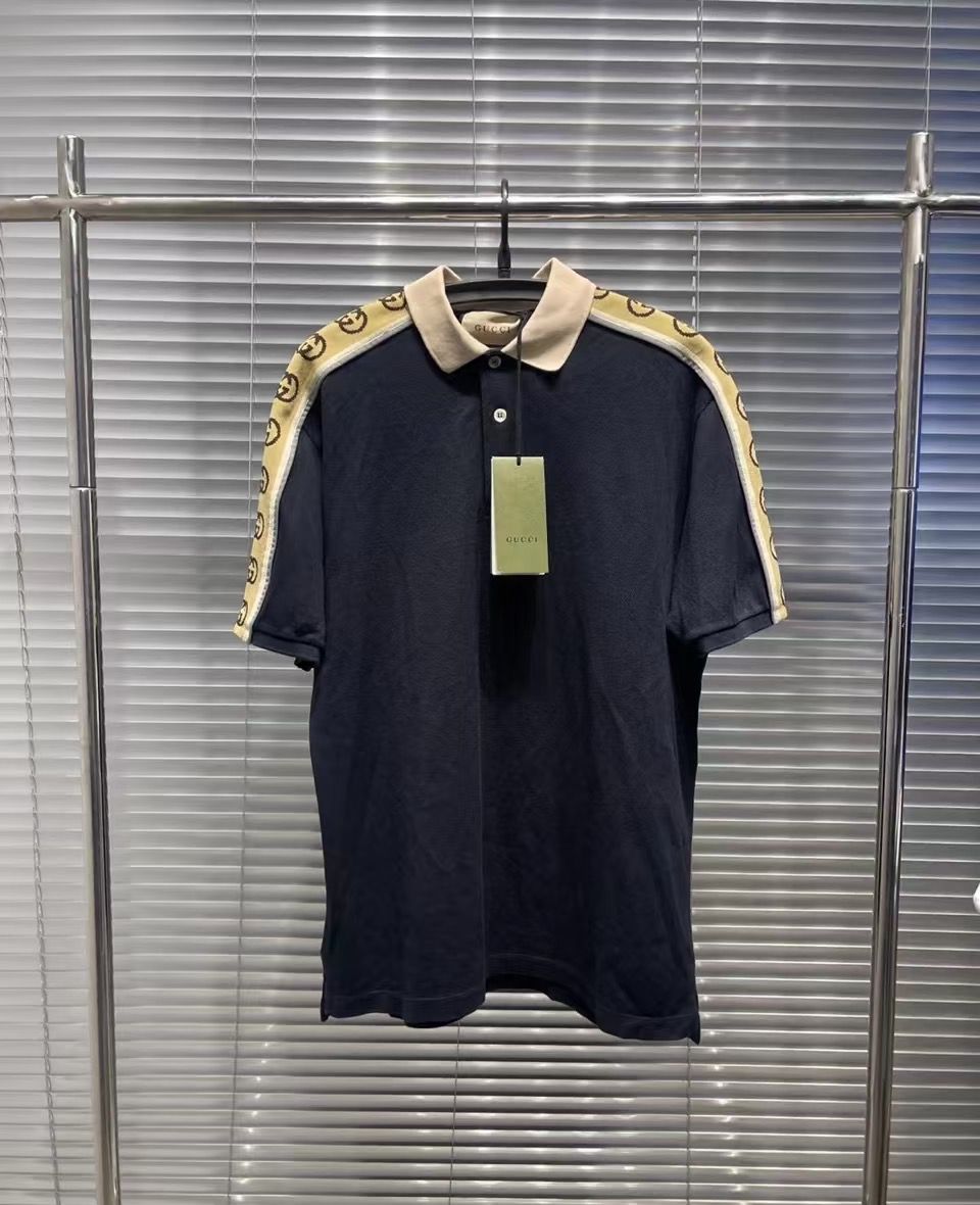 Bagsaaa Gvc*1 Interlock Double G Stripe Polo Shirt Black