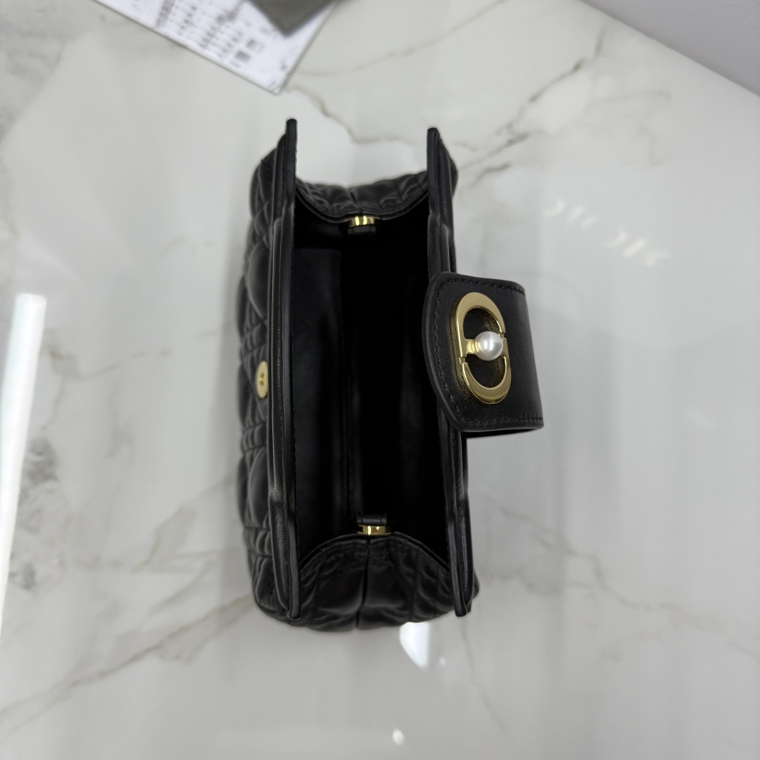Bagsaaa D10r Jolie Top Handle Mini Bag Black Cannage Lambskin - 18.5cm