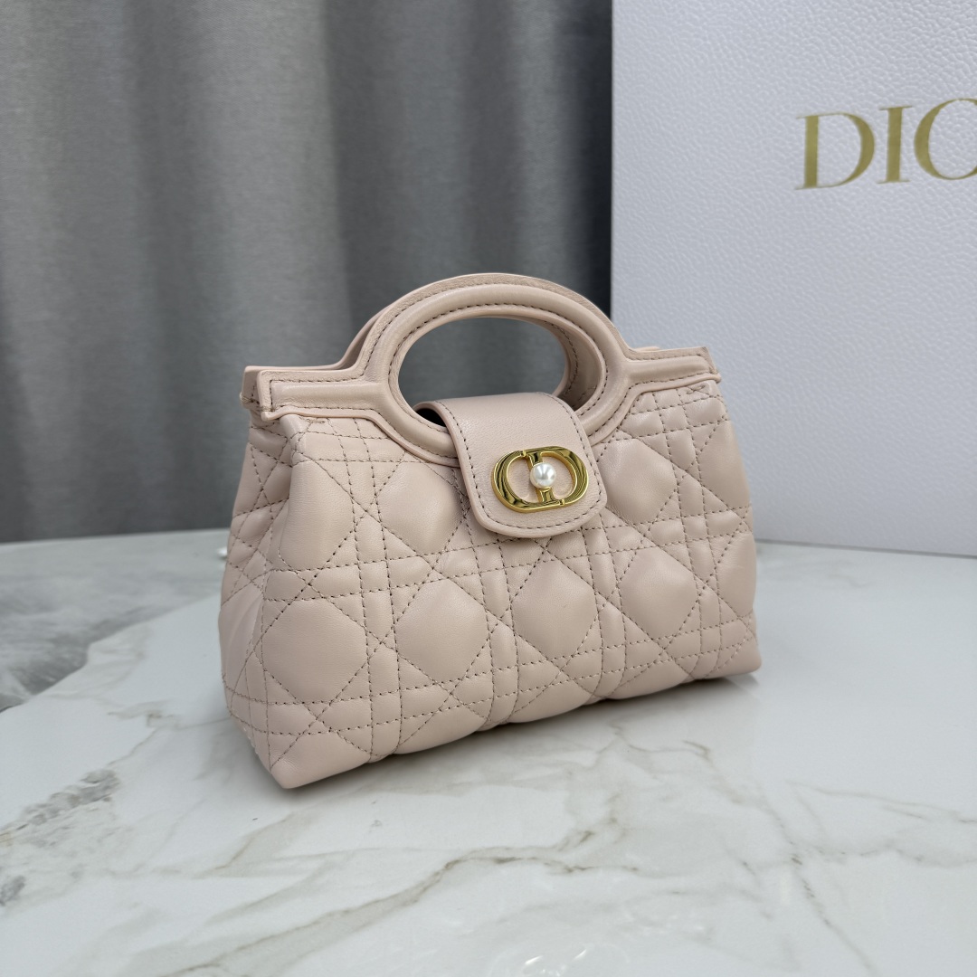 Bagsaaa D10r Jolie Top Handle Mini Bag Powder Pink Cannage Lambskin - 18.5cm