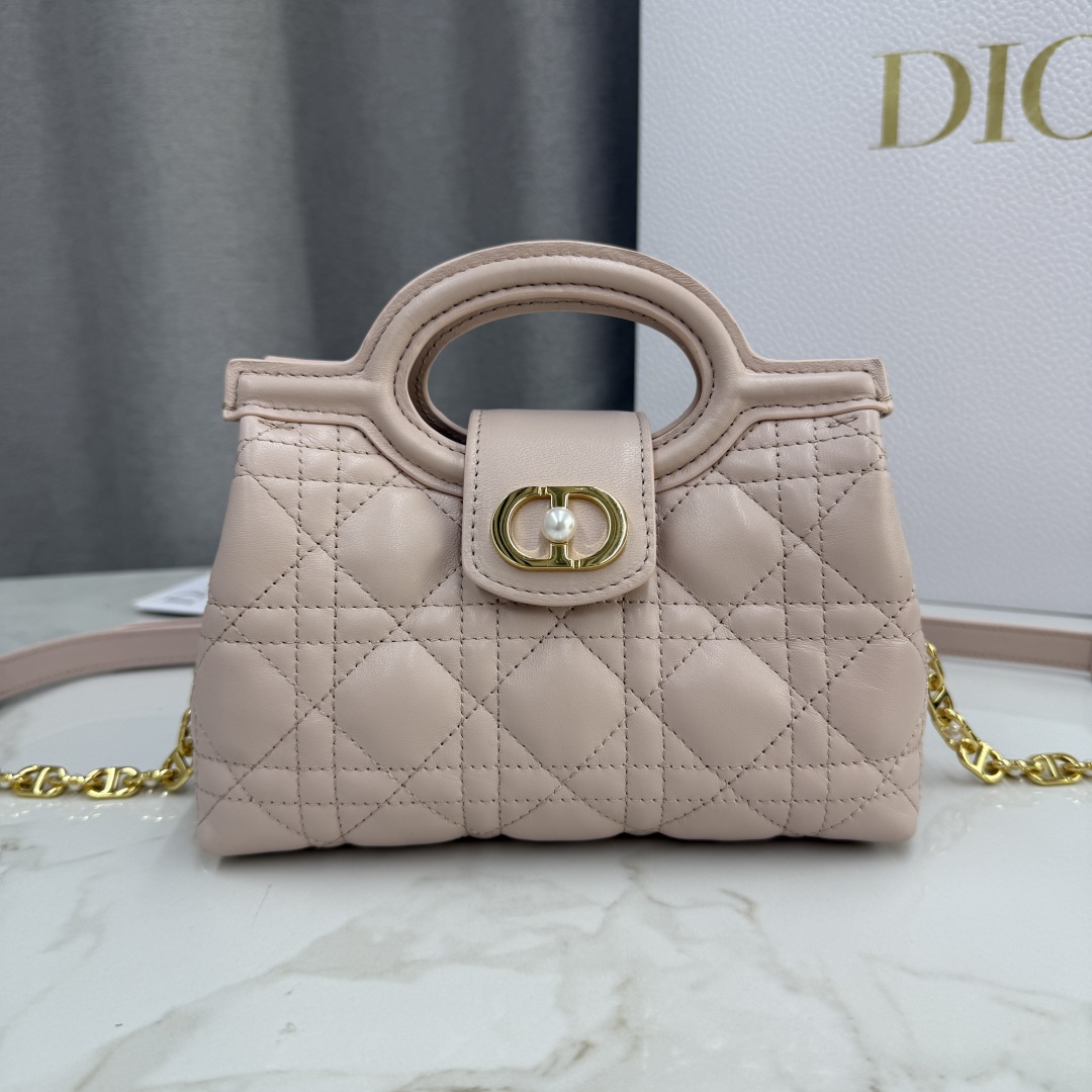 Bagsaaa D10r Jolie Top Handle Mini Bag Powder Pink Cannage Lambskin - 18.5cm