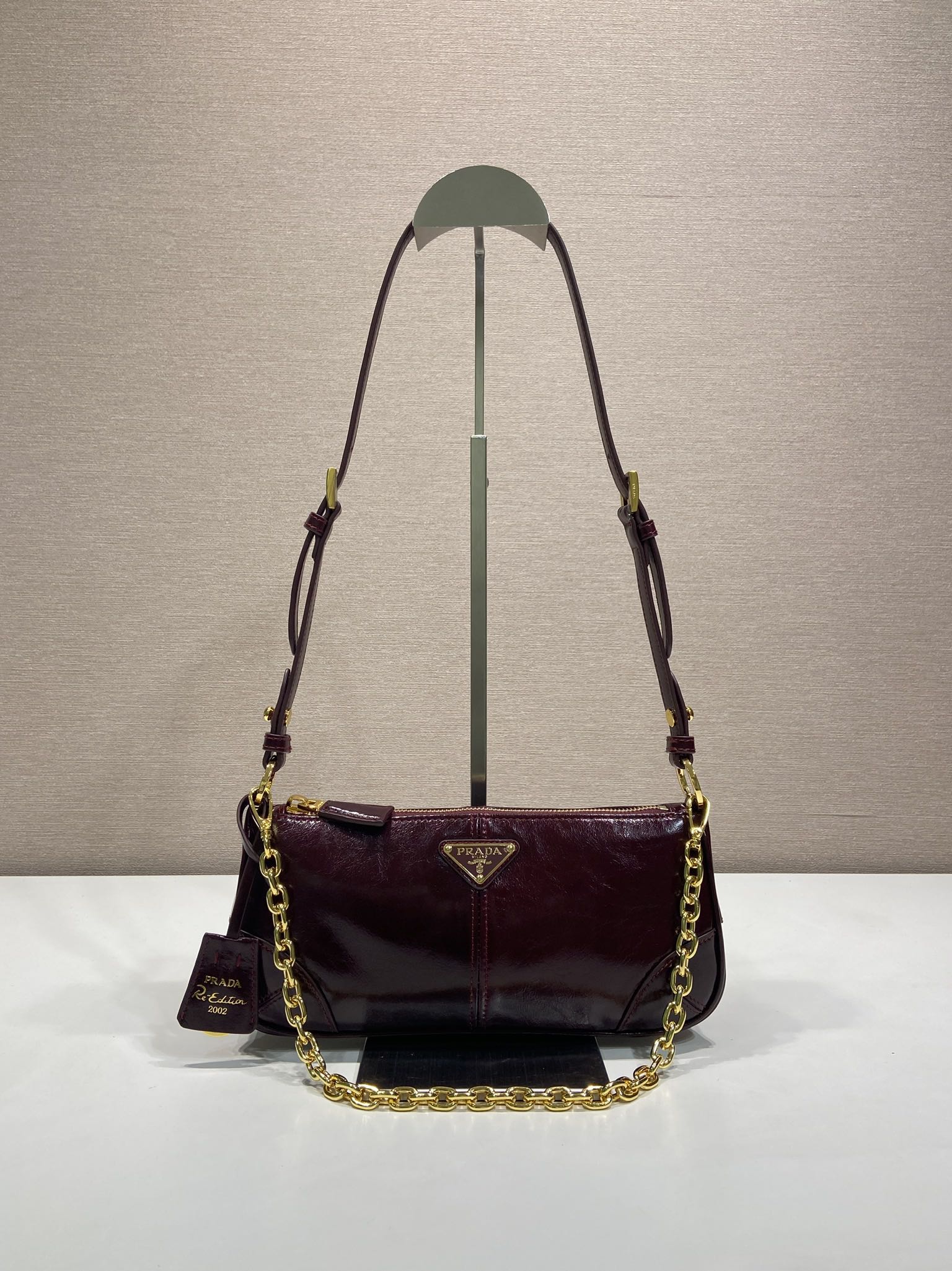Bagsaaa Pra*a Re-Edition 2002 medium leather shoulder bag 1BC221 Burgundy - 26cm