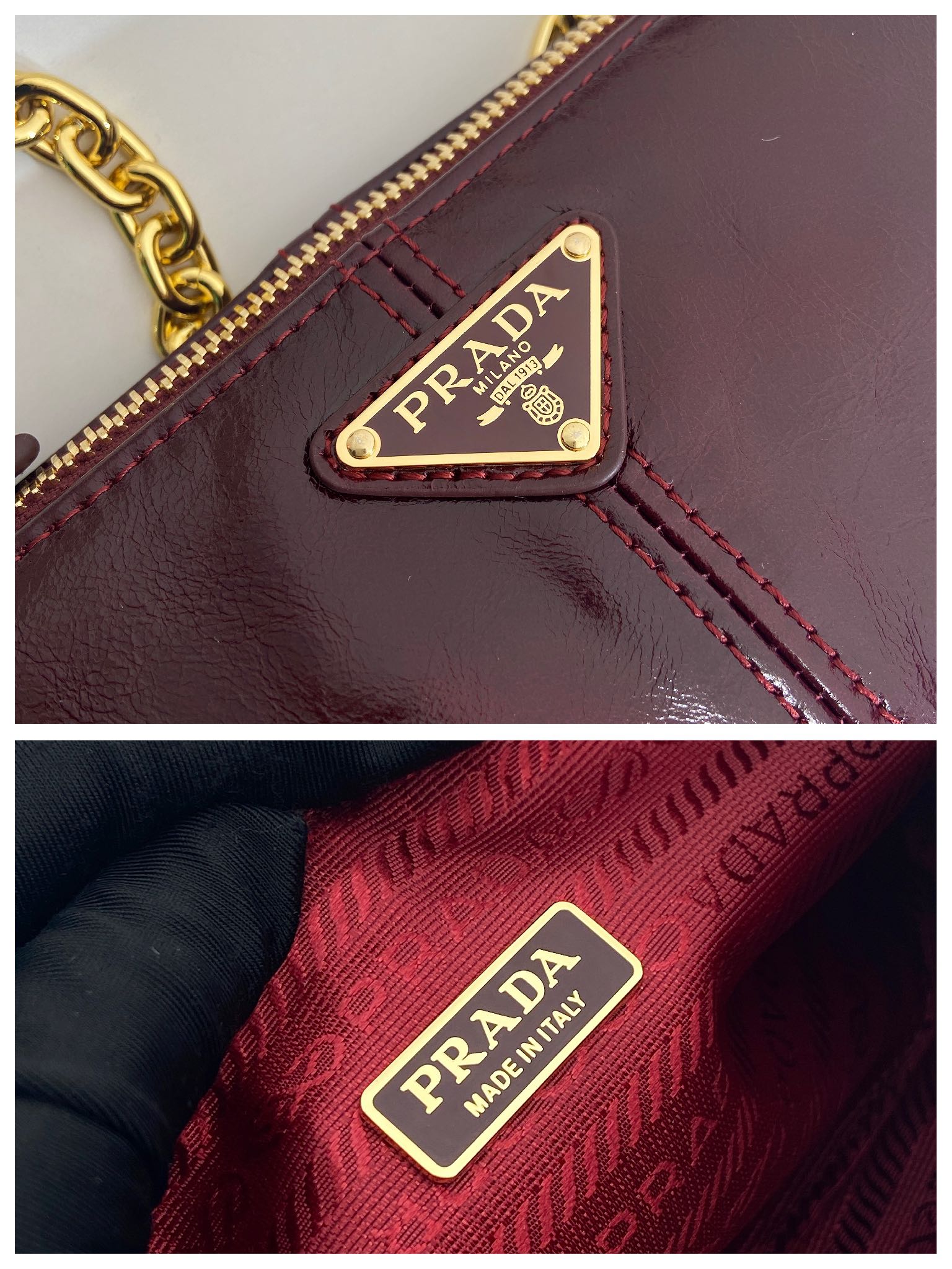 Bagsaaa Pra*a Re-Edition 2002 medium leather shoulder bag 1BC221 Burgundy - 26cm
