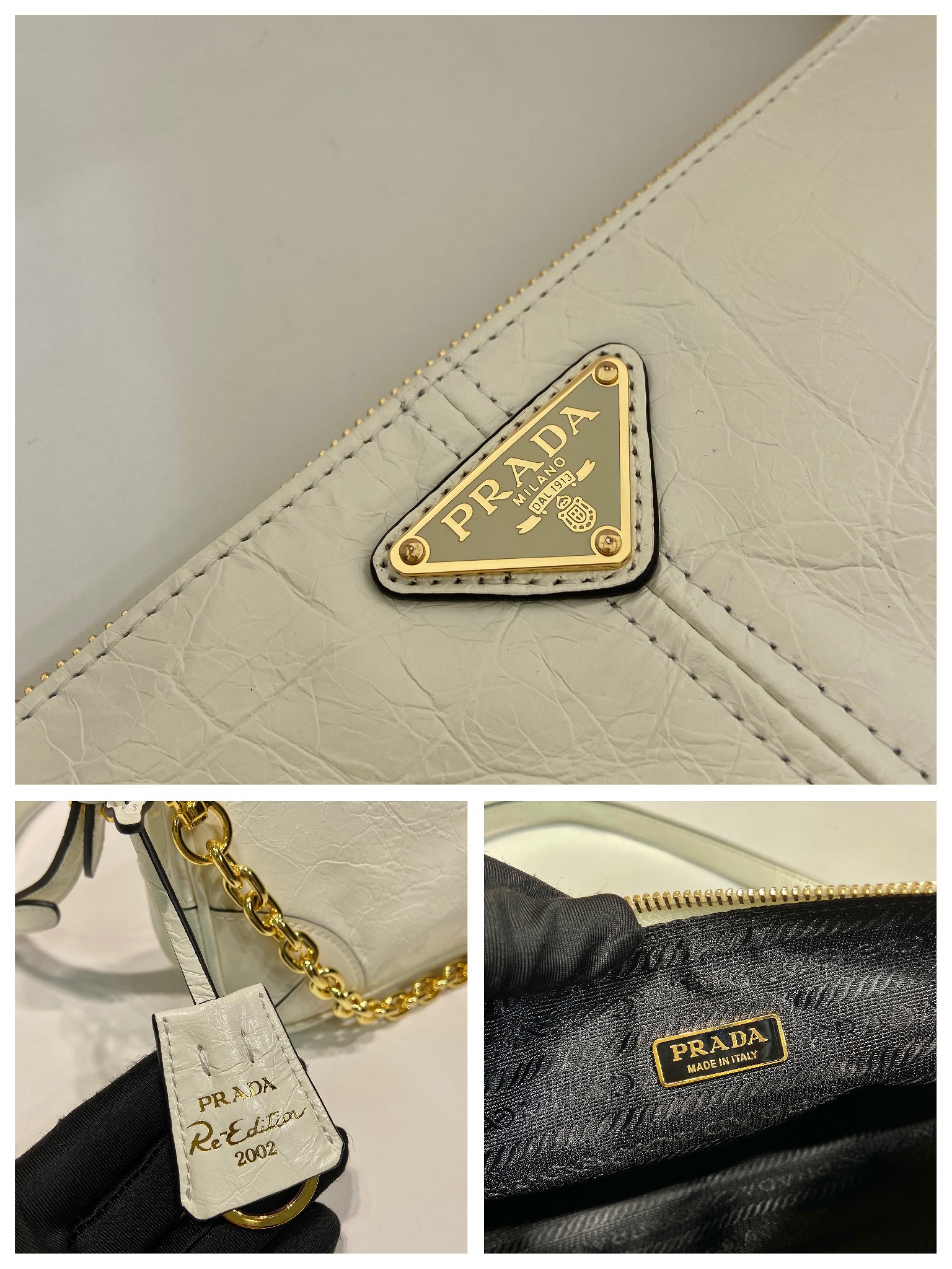 Bagsaaa Pra*a Re-Edition 2002 medium leather shoulder bag 1BC221 White - 26cm