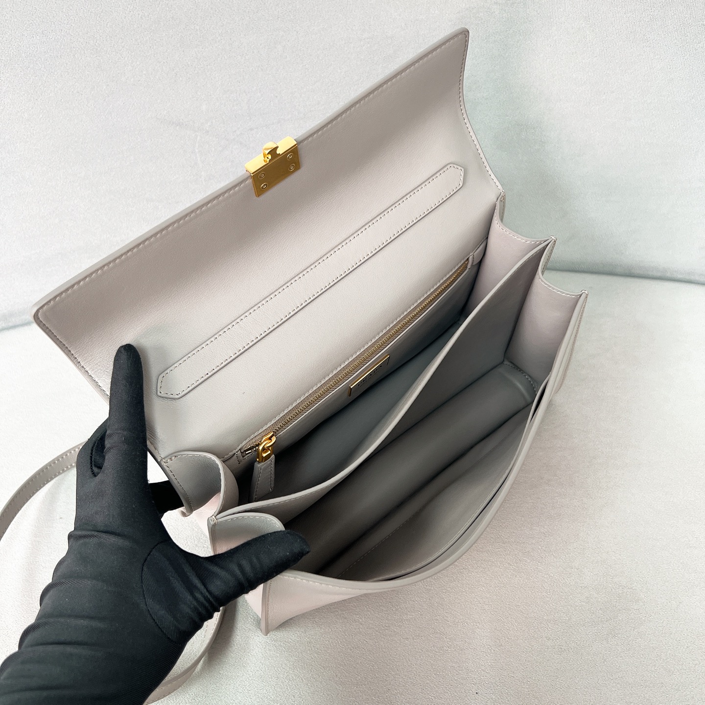 Bagsaaa Pra*a Soft Sound medium leather shoulder bag 1BN023 gray - 28cm