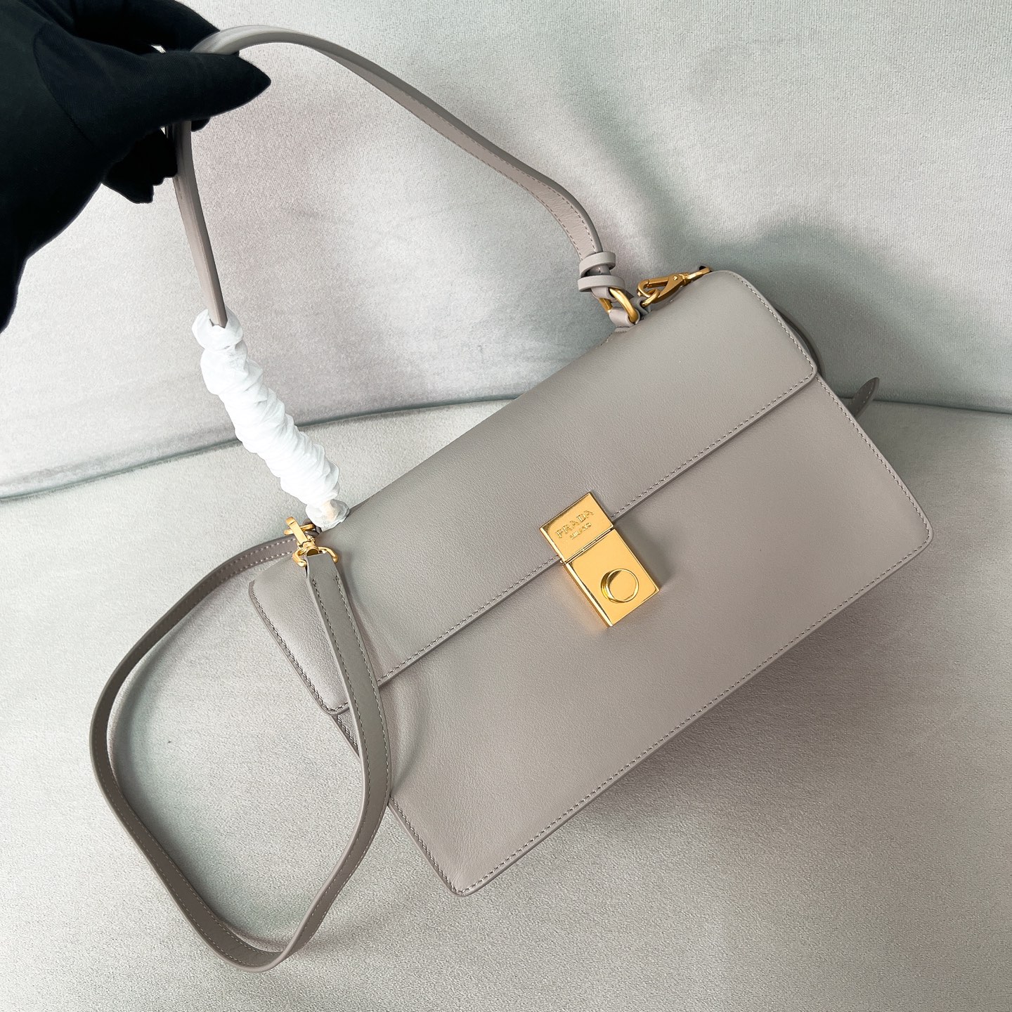 Bagsaaa Pra*a Soft Sound medium leather shoulder bag 1BN023 gray - 28cm