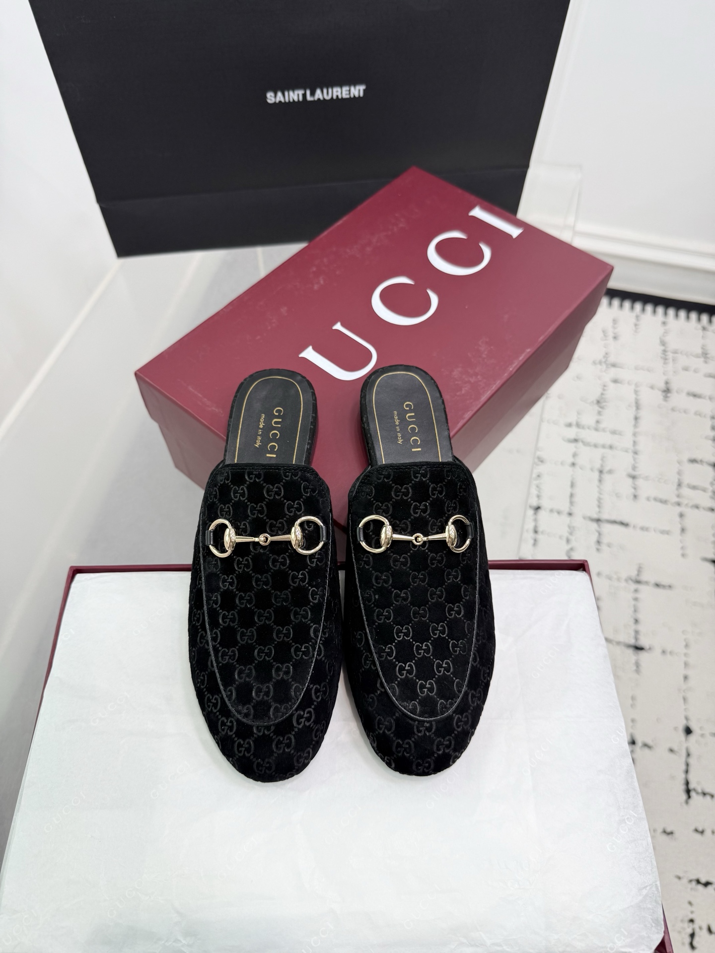 Bagsaaa Gvc*1 Women's Princetown slipper 802163 black GG velvet