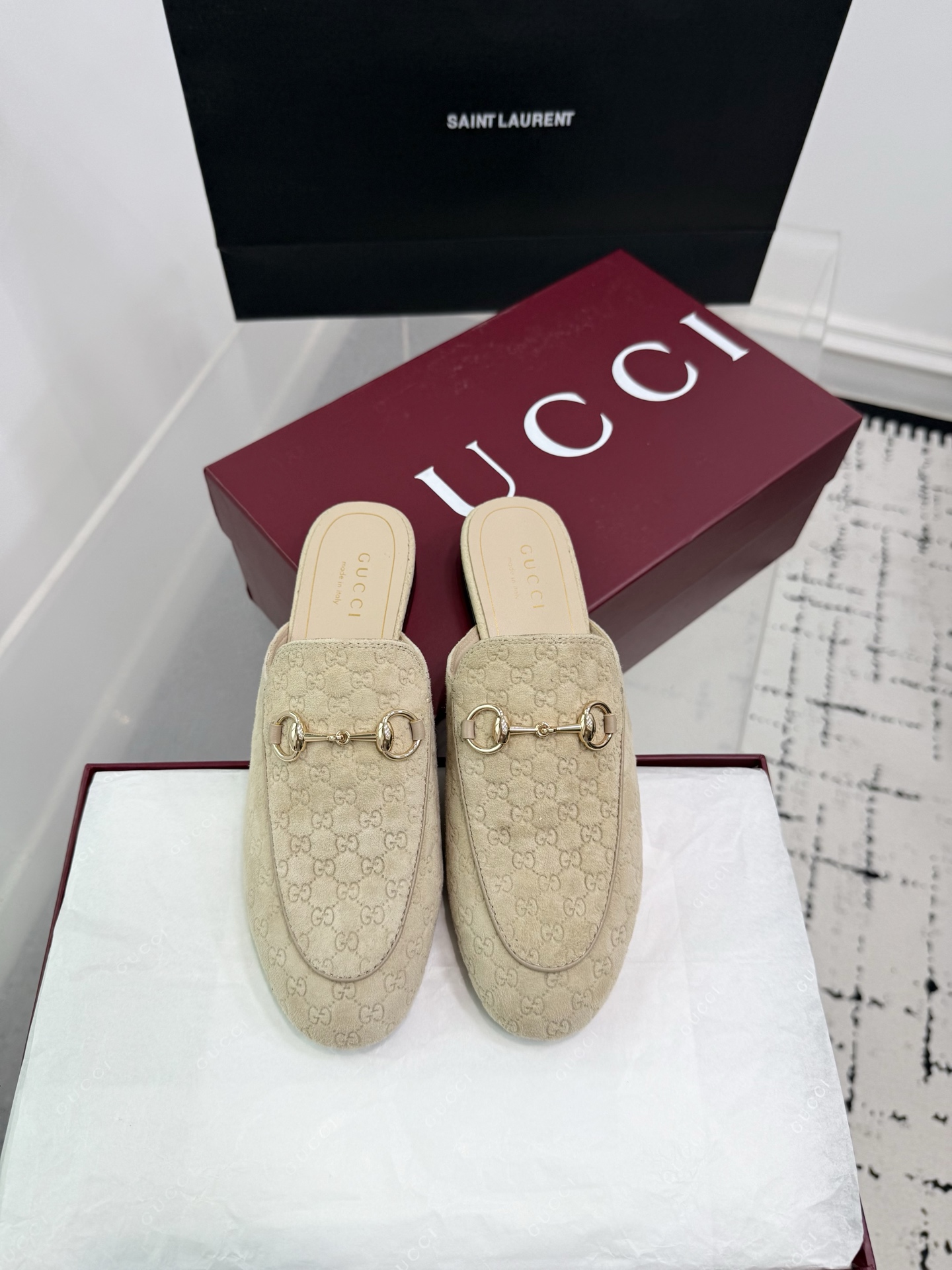 Bagsaaa Gvc*1 Women's Princetown slipper 802163 beige GG velvet