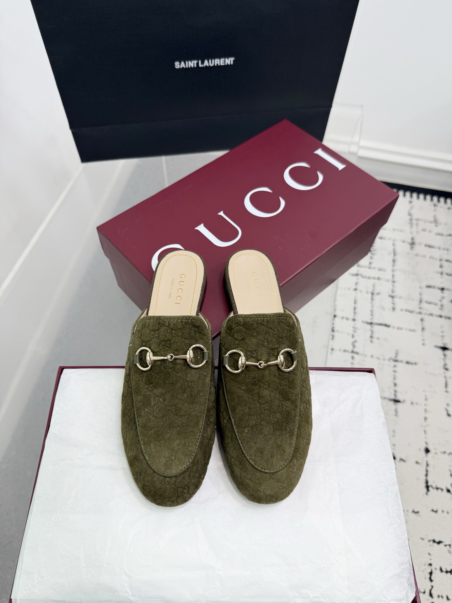 Bagsaaa Gvc*1 Women's Princetown slipper 802163 green GG velvet