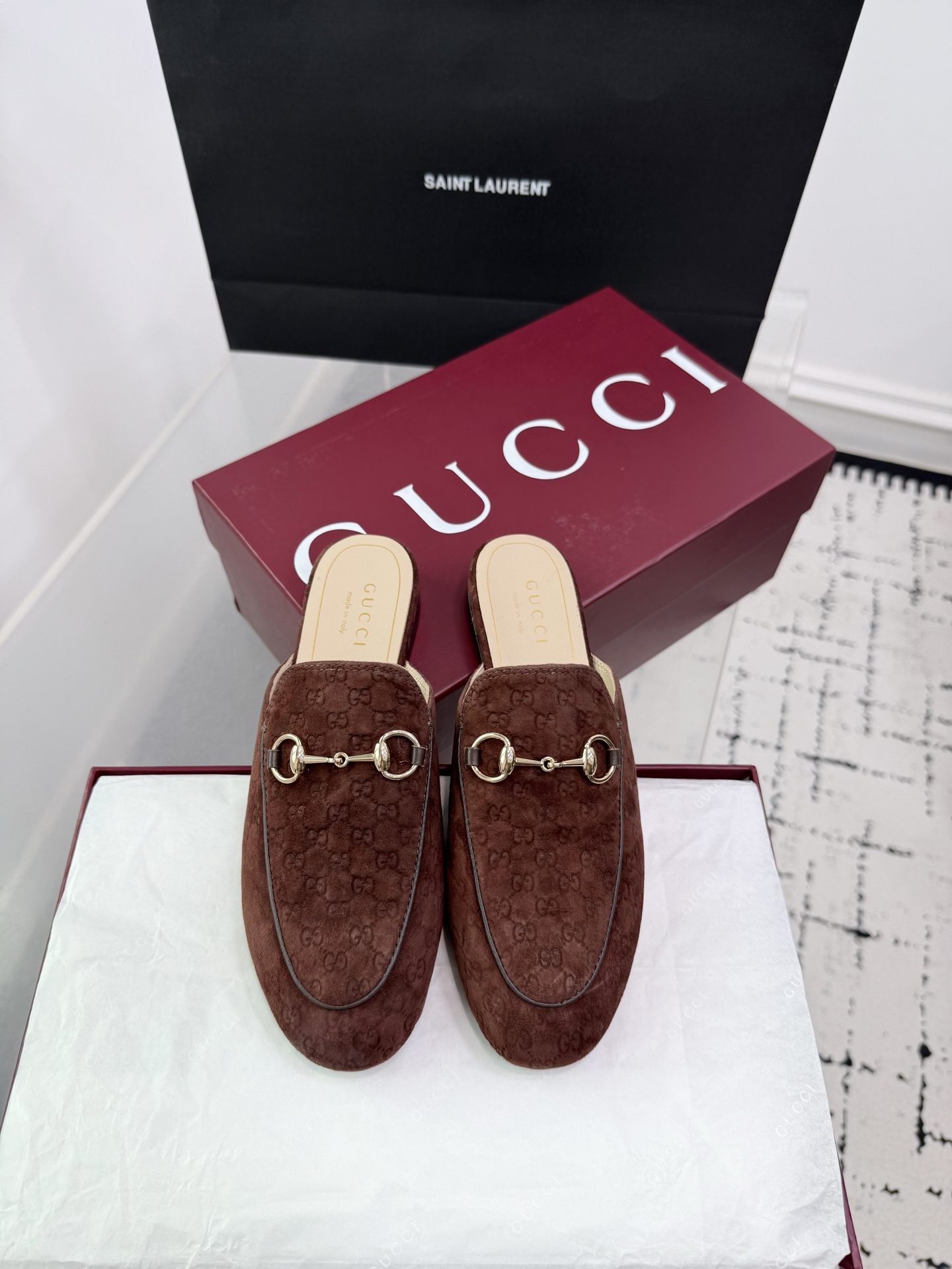 Bagsaaa Gvc*1 Women's Princetown slipper 802163 brown GG velvet
