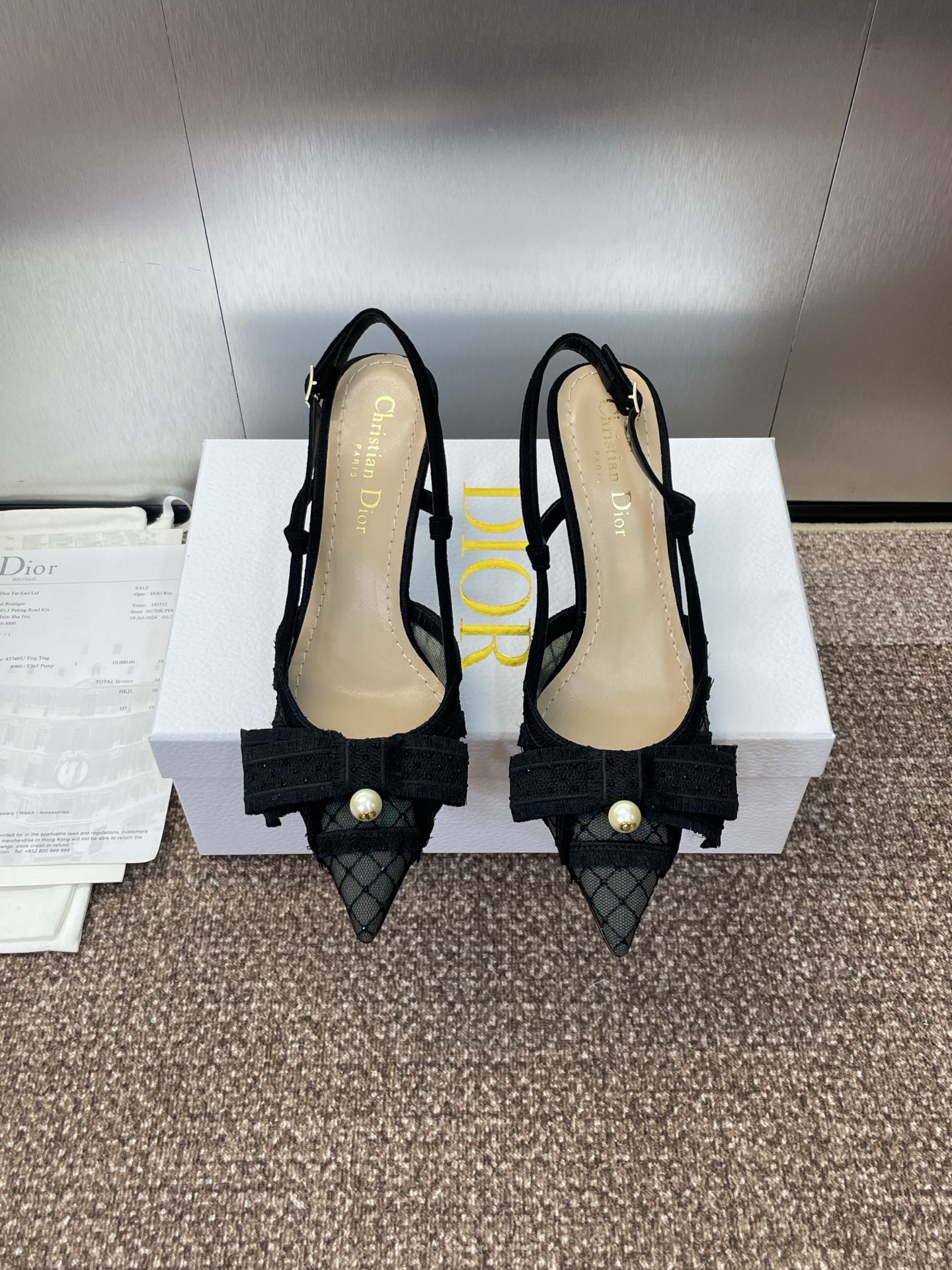 Bagsaaa D10r AD10rable Slingback Pump Transparent Mesh Embroidered with Black Cotton Thread and Strass - 10cm