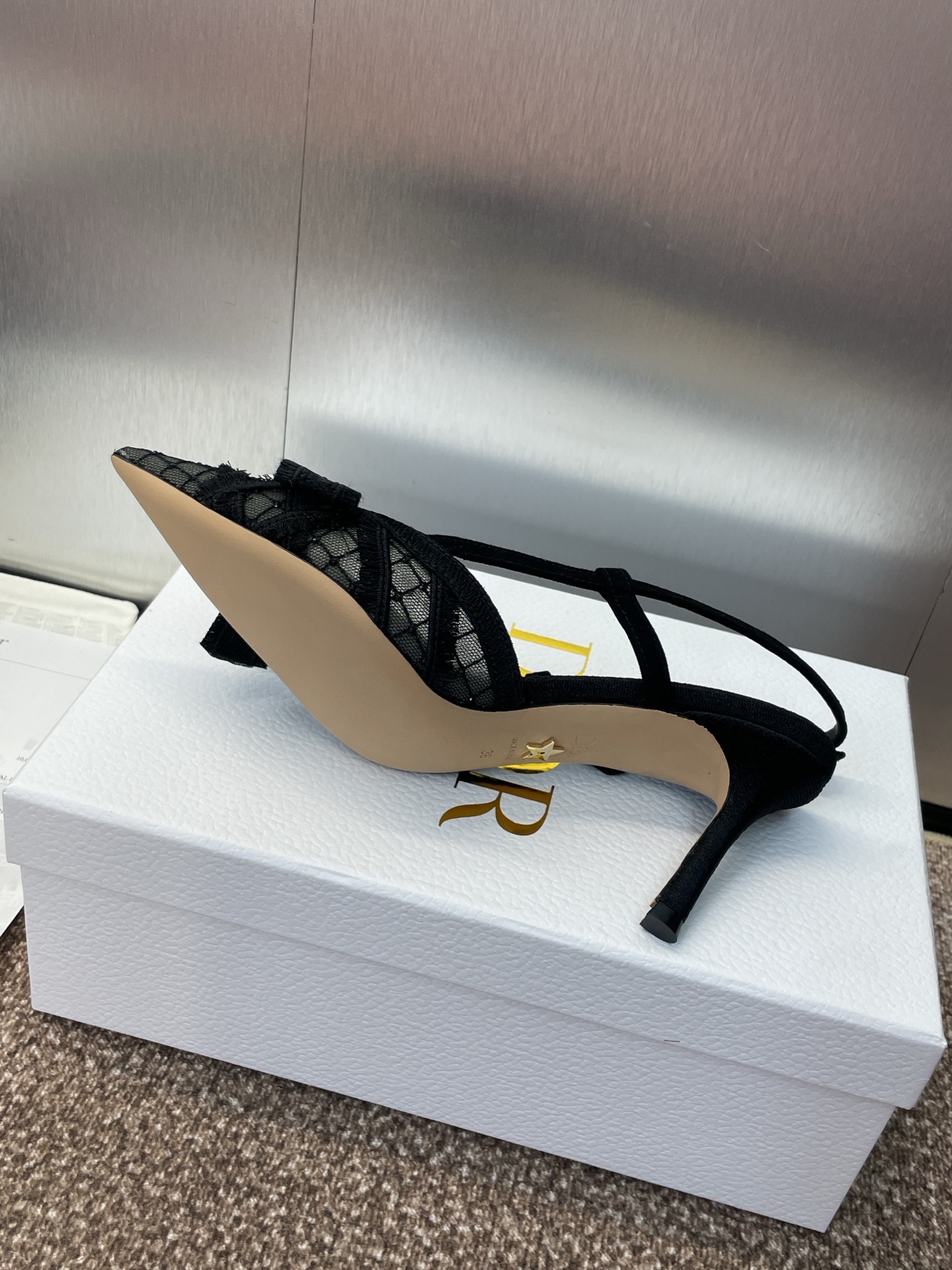 Bagsaaa D10r AD10rable Slingback Pump Transparent Mesh Embroidered with Black Cotton Thread and Strass - 10cm