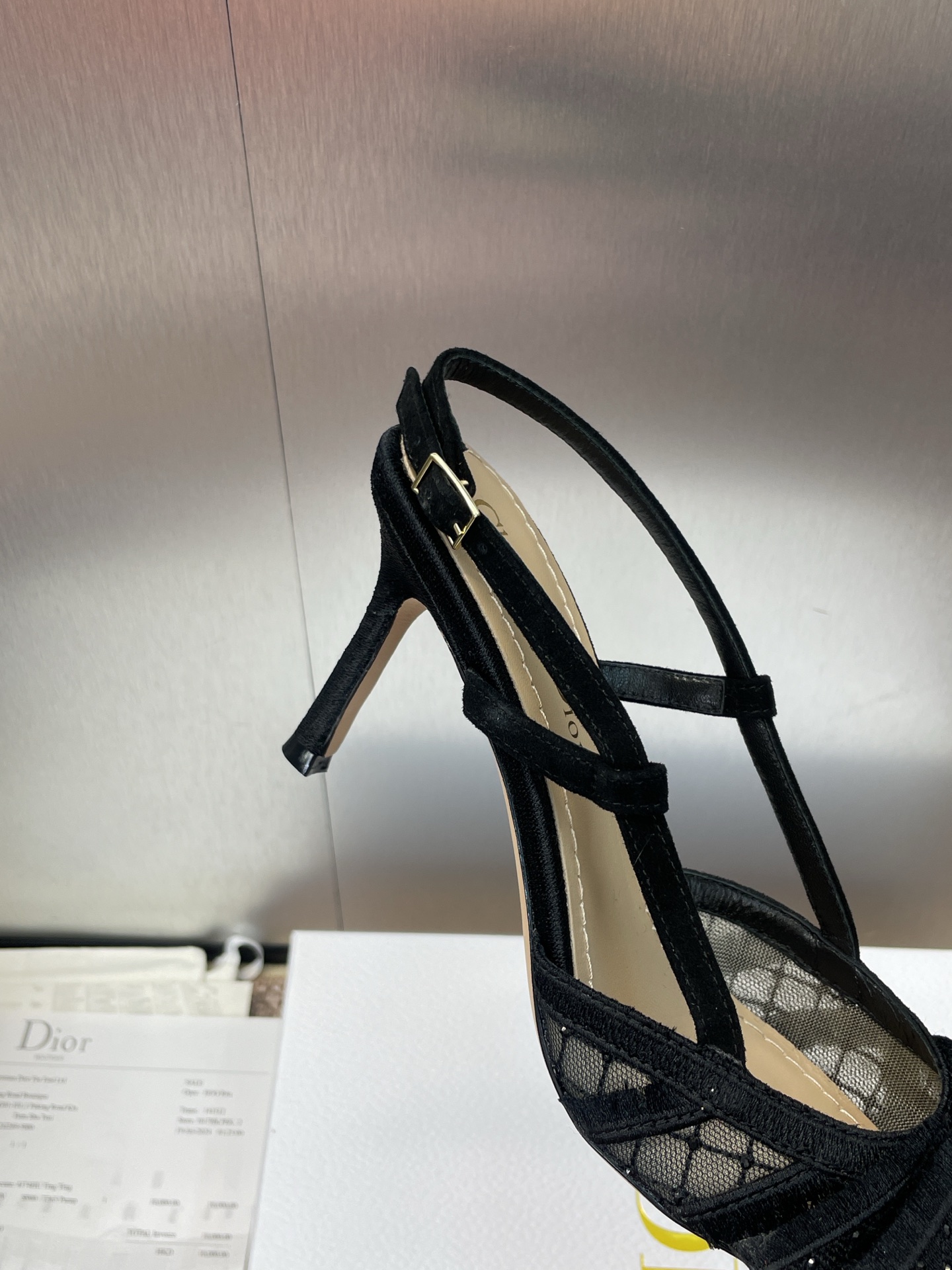 Bagsaaa D10r AD10rable Slingback Pump Transparent Mesh Embroidered with Black Cotton Thread and Strass - 10cm