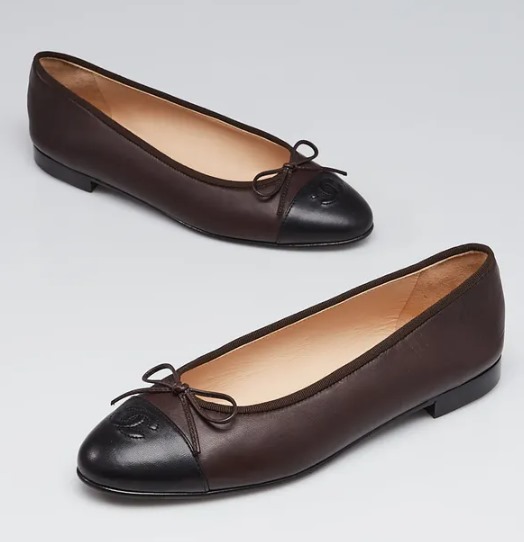 Bagsaaa Ch**el Ballet Flats Dark Brown & Black Lambskin