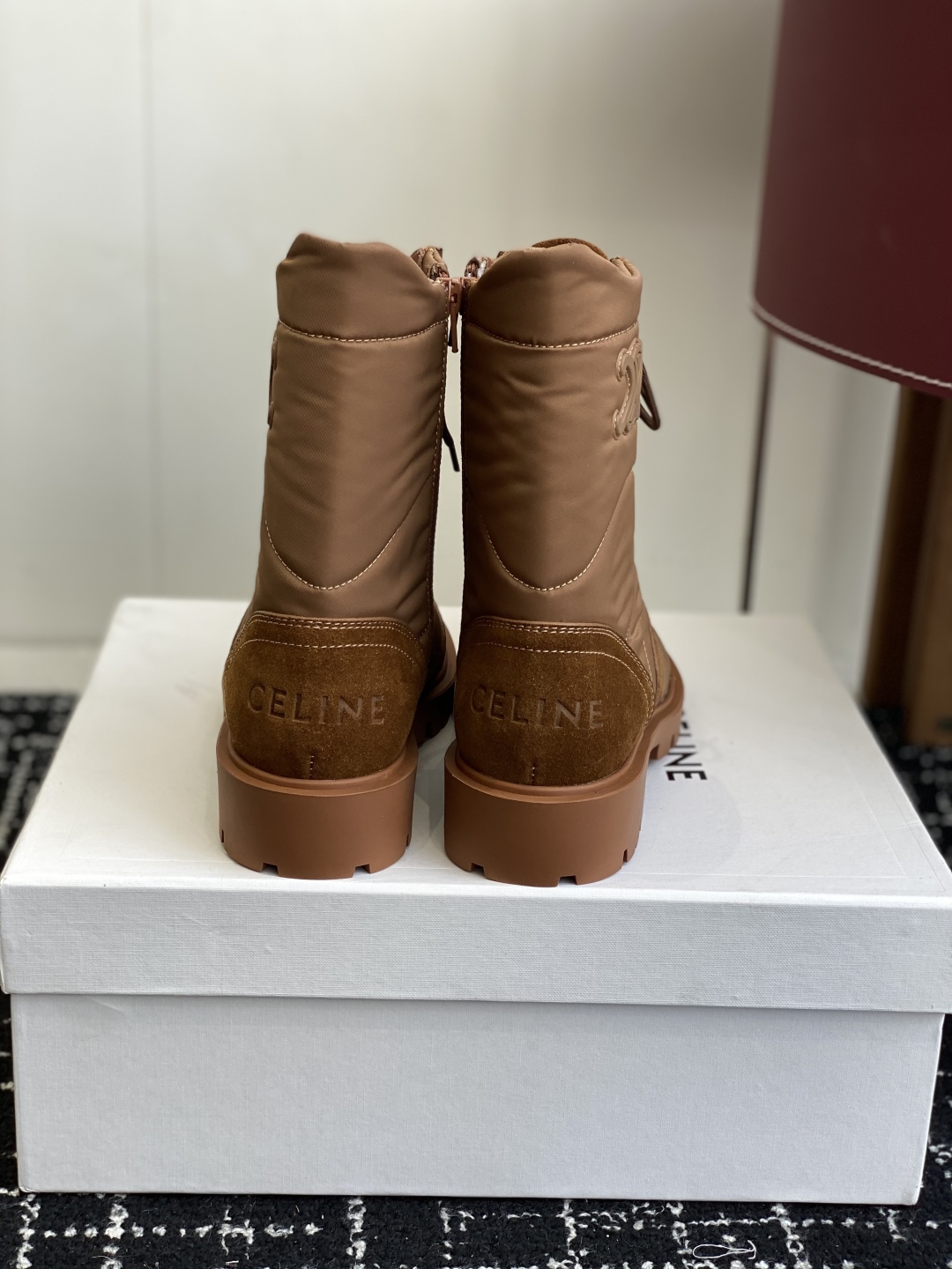Bagsaaa Ce1i*e Margaret Boot In Nylon and Suede Calfskin 365115 dark beige