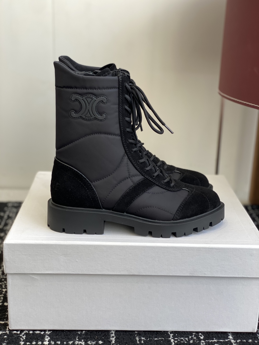 Bagsaaa Ce1i*e Margaret Boot In Nylon and Suede Calfskin 365115 black