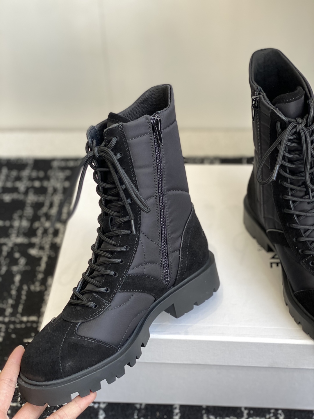 Bagsaaa Ce1i*e Margaret Boot In Nylon and Suede Calfskin 365115 black