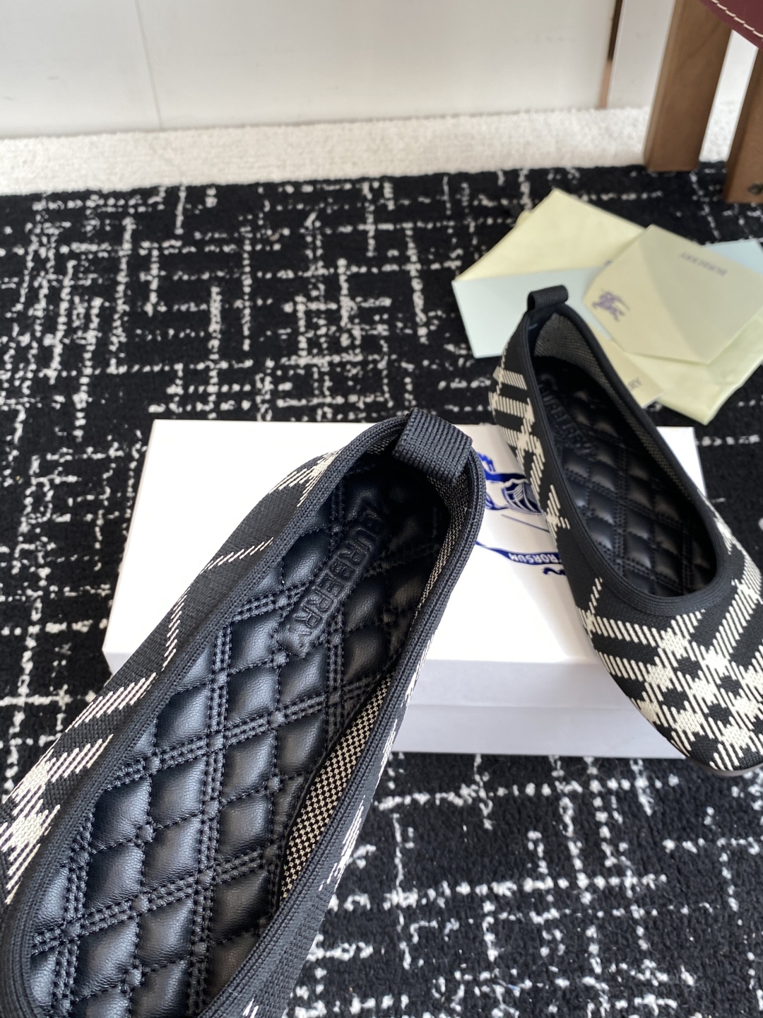 Bagsaaa Bv*b*rry Check Knit Baby ballerinas black
