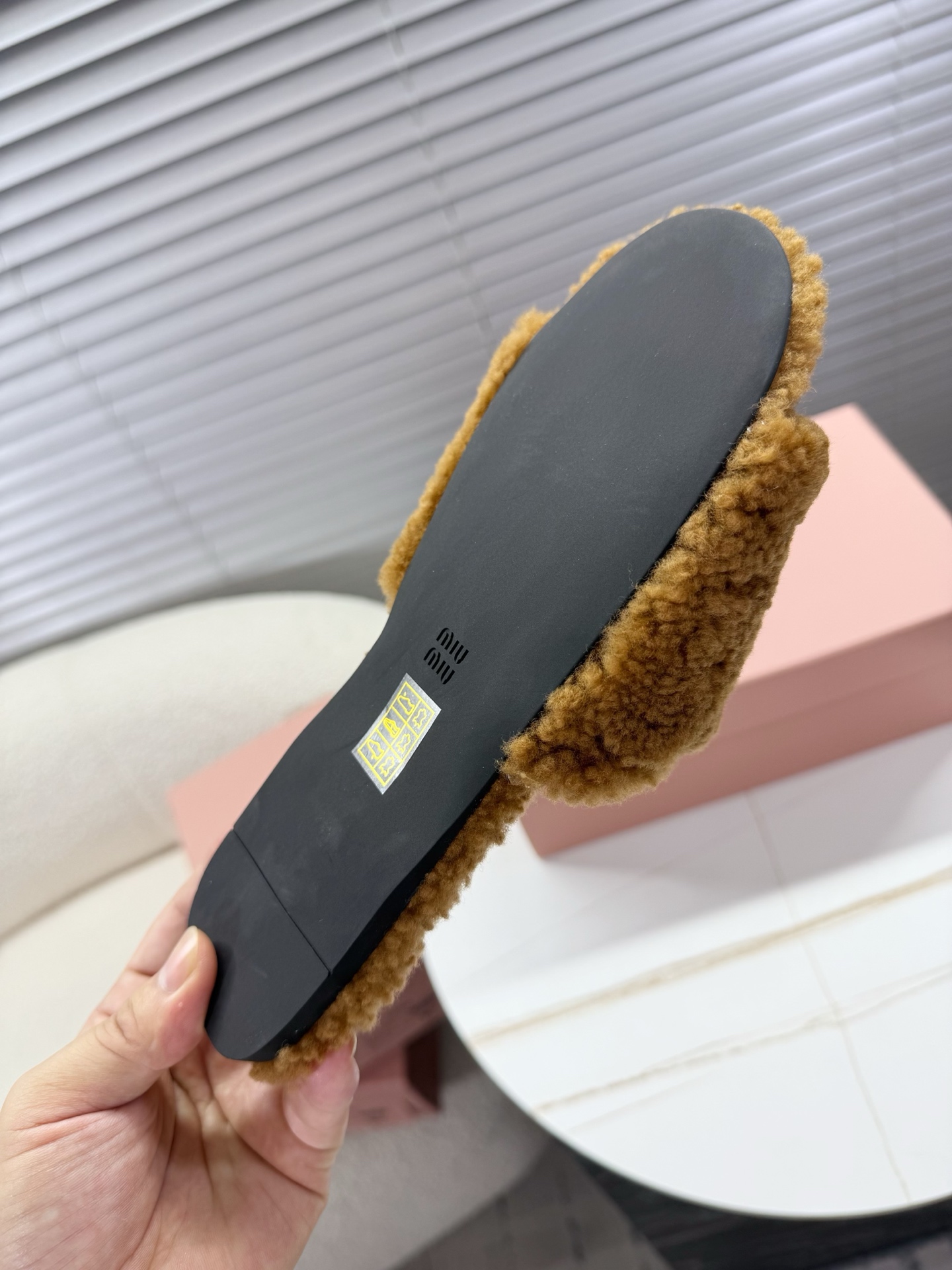 Bagsaaa Miu Miu Shearling slides brown