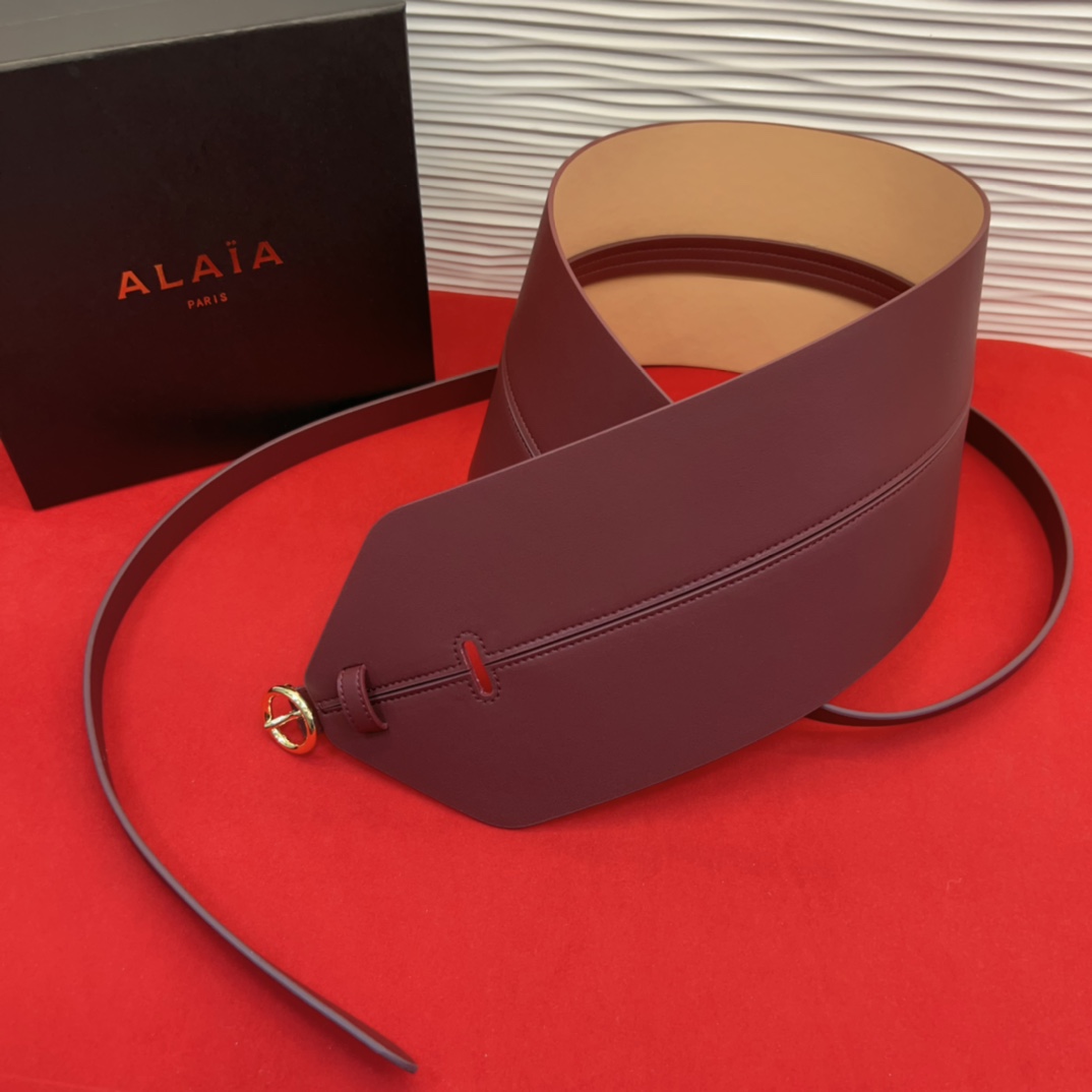 Bagsaaa Alaia Double Bustier Belt In Calfskin Dark Red